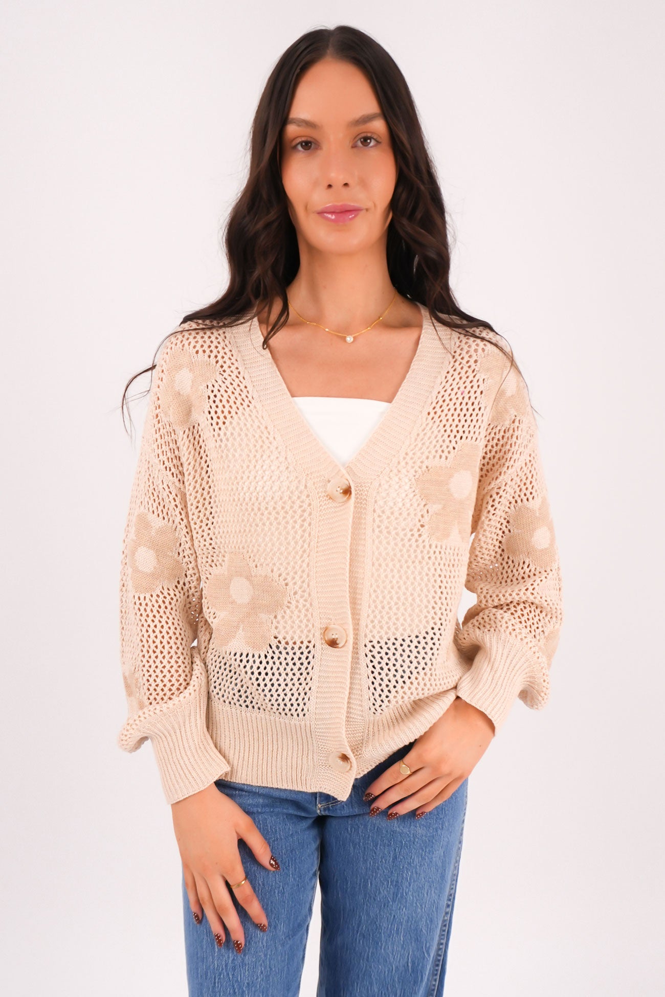 Danna Crochet Cardigan Beige
