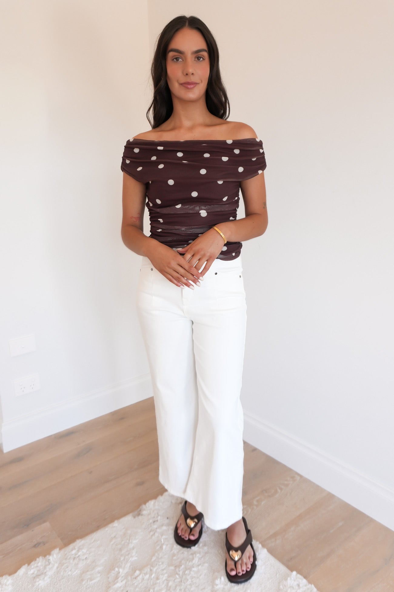 Daphnie Top Chocolate Polka Dot