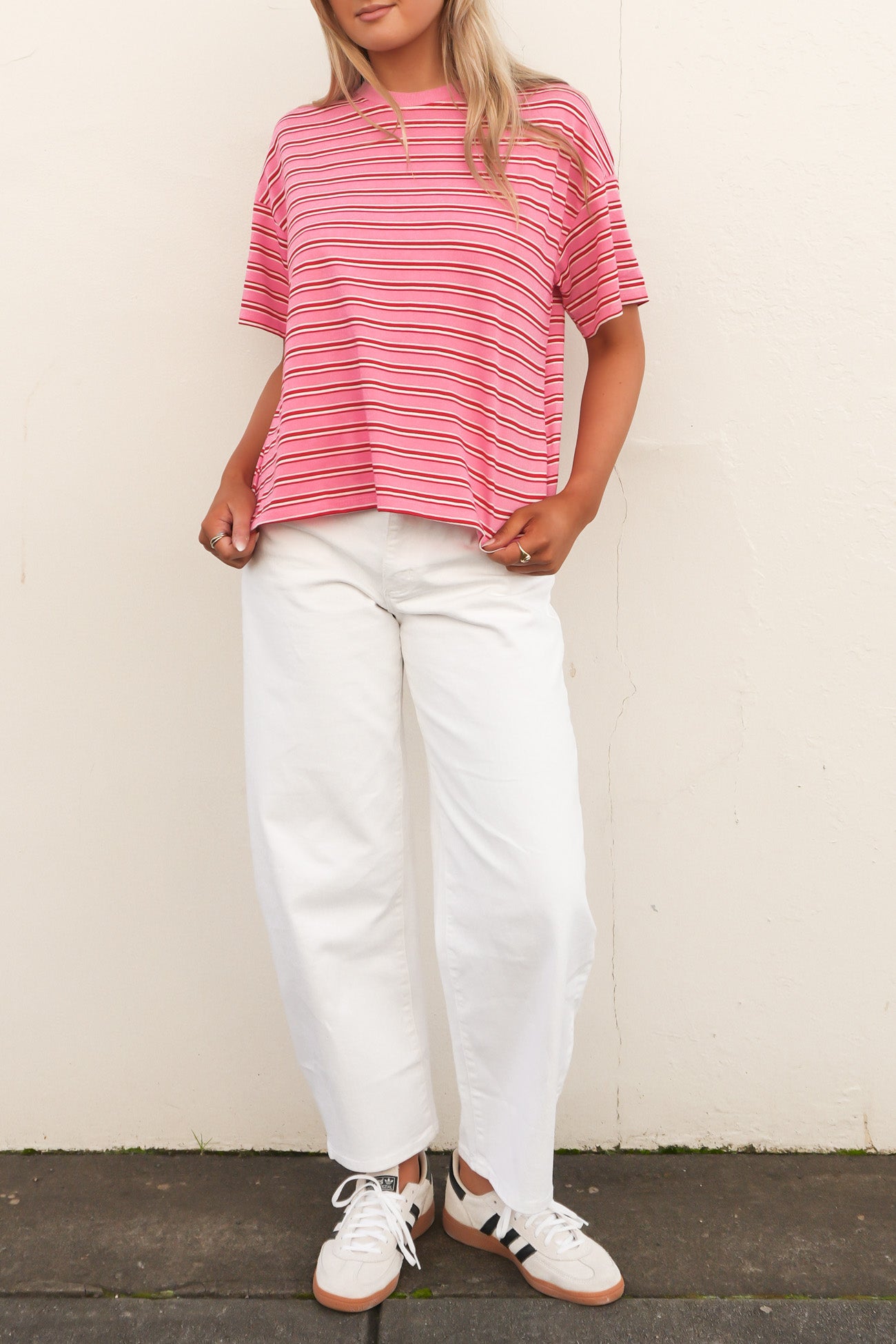 Delila Stripe Tee Pink Red