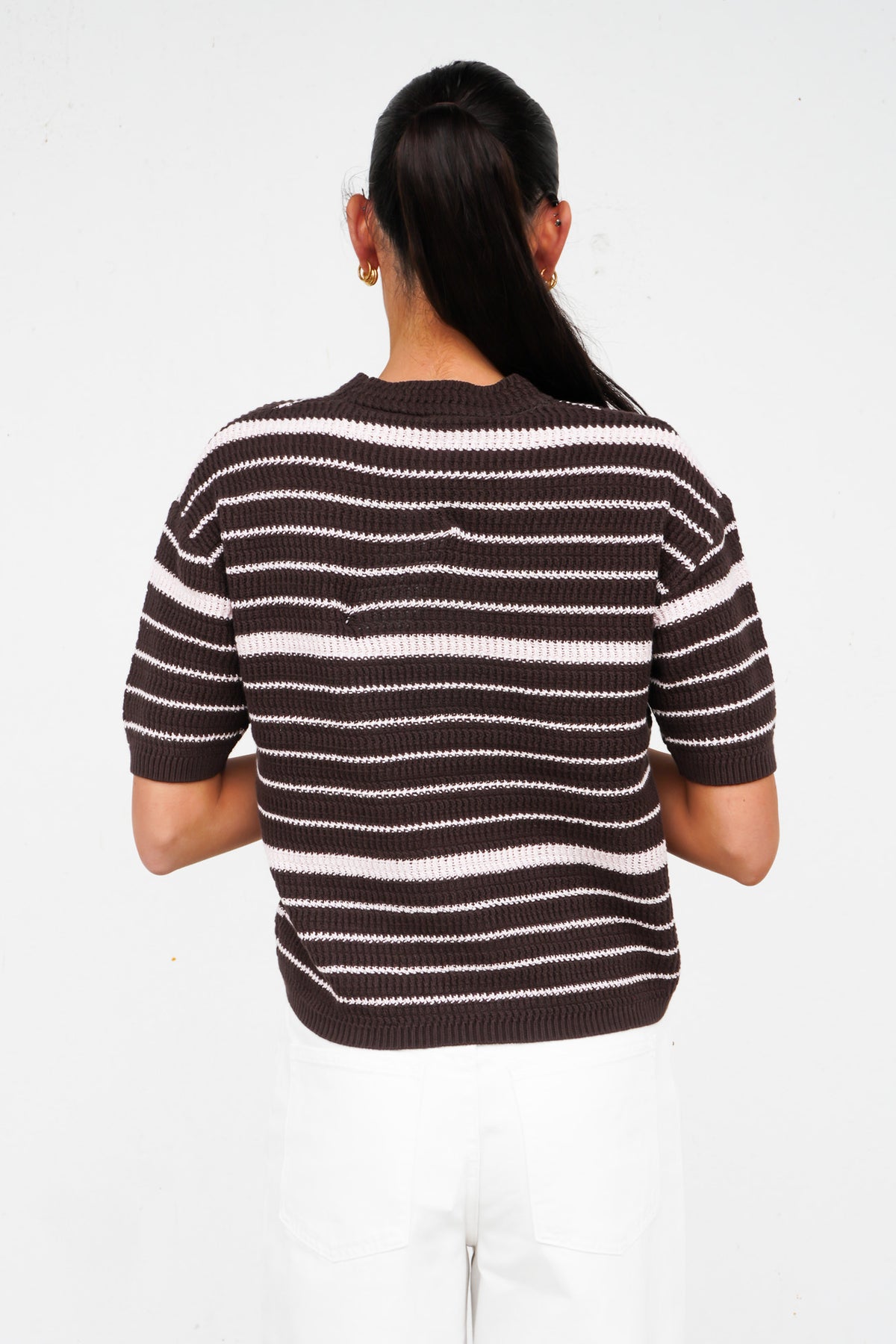 Dylan Knit Tee Chocolate Pink Stripe