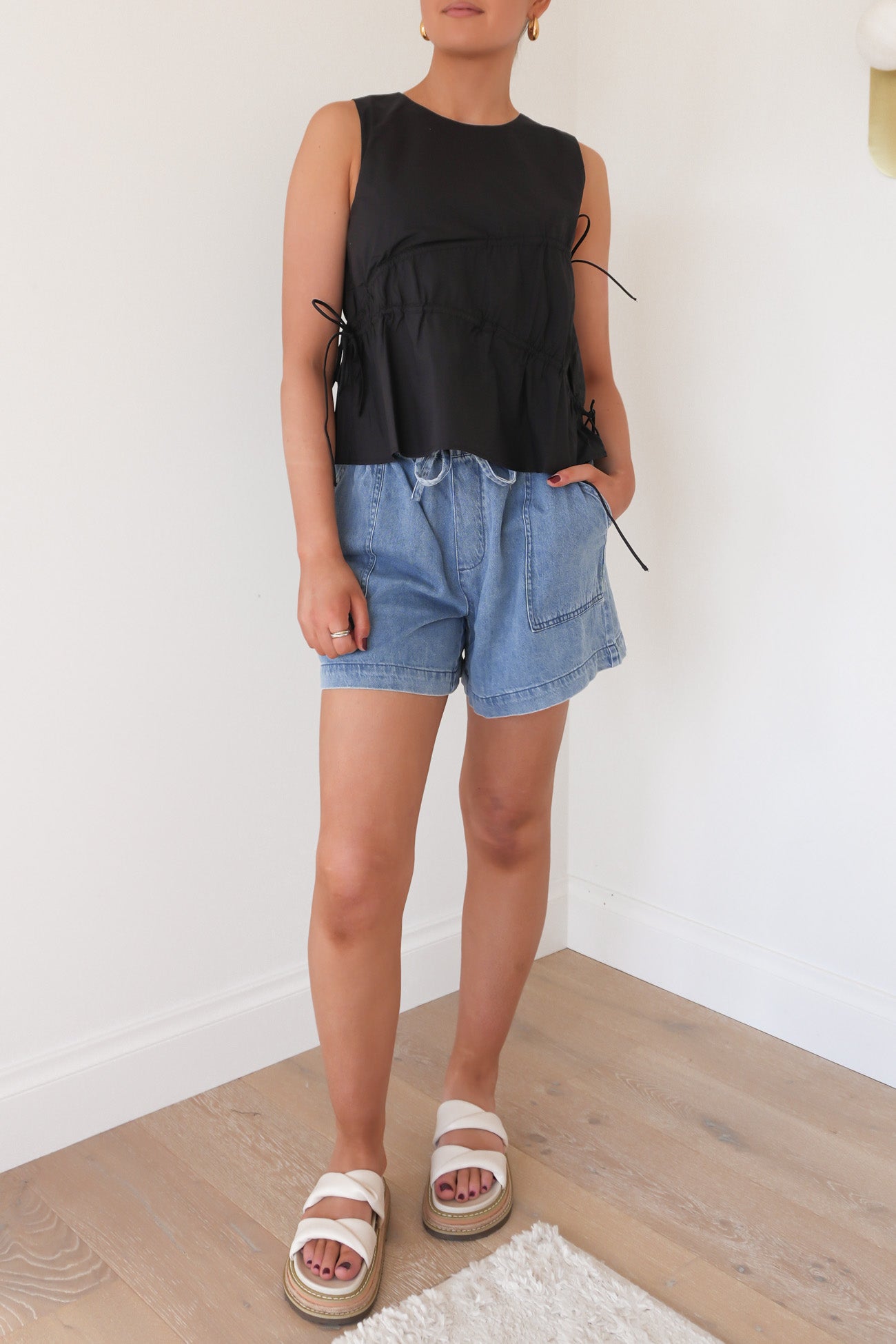 Elin Gathered Tie Top Black