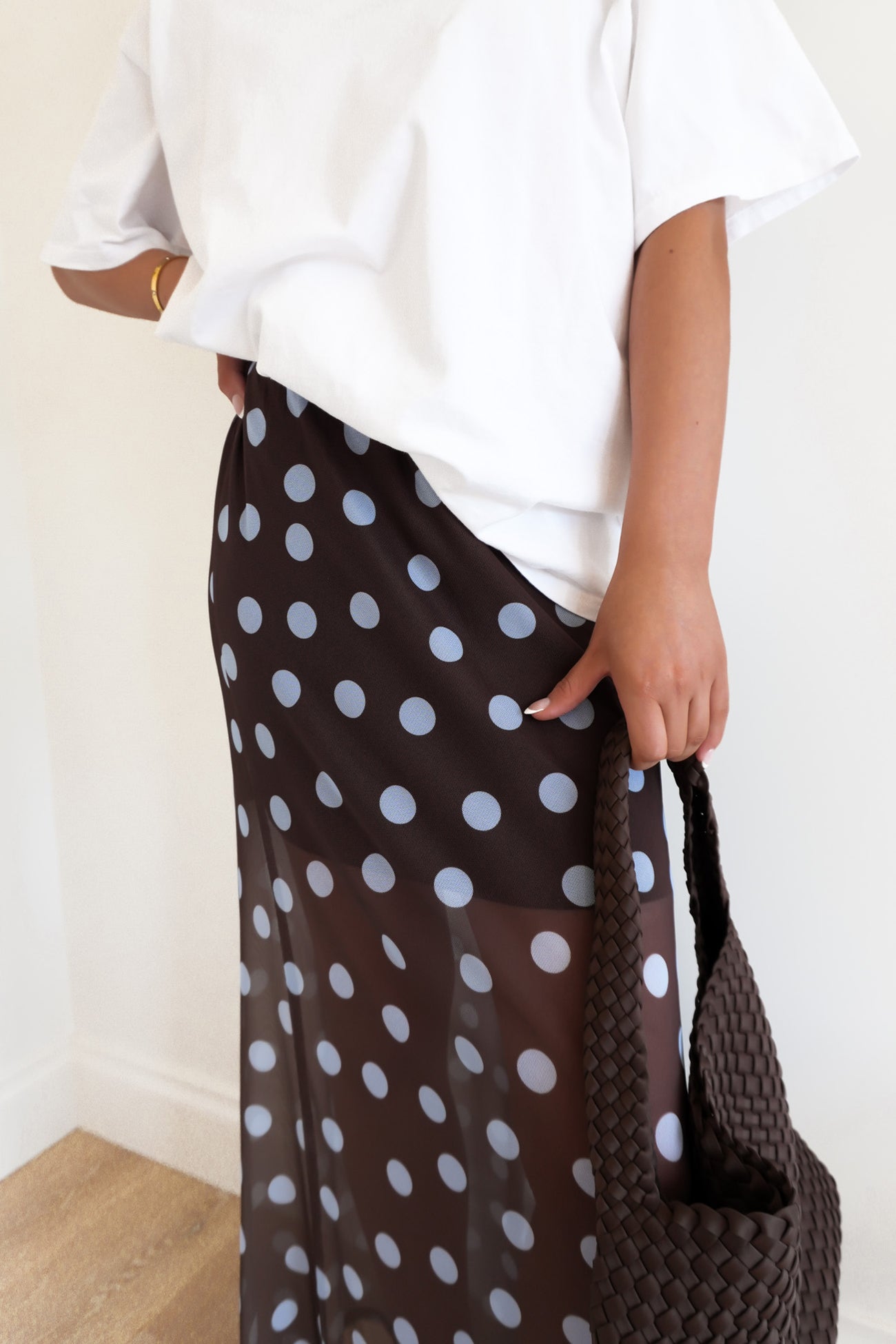 Elsie Maxi Skirt Chocolate Blue Polka Dot