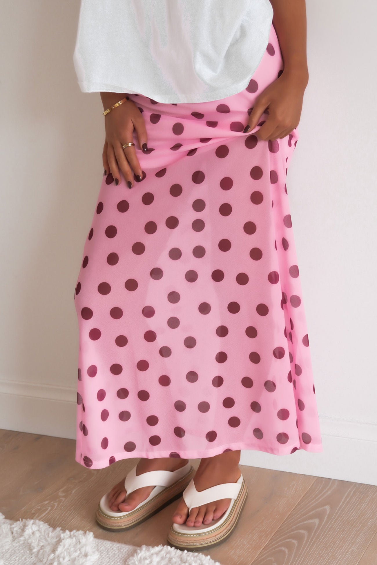 Elsie Maxi Skirt Pink Polka Dot