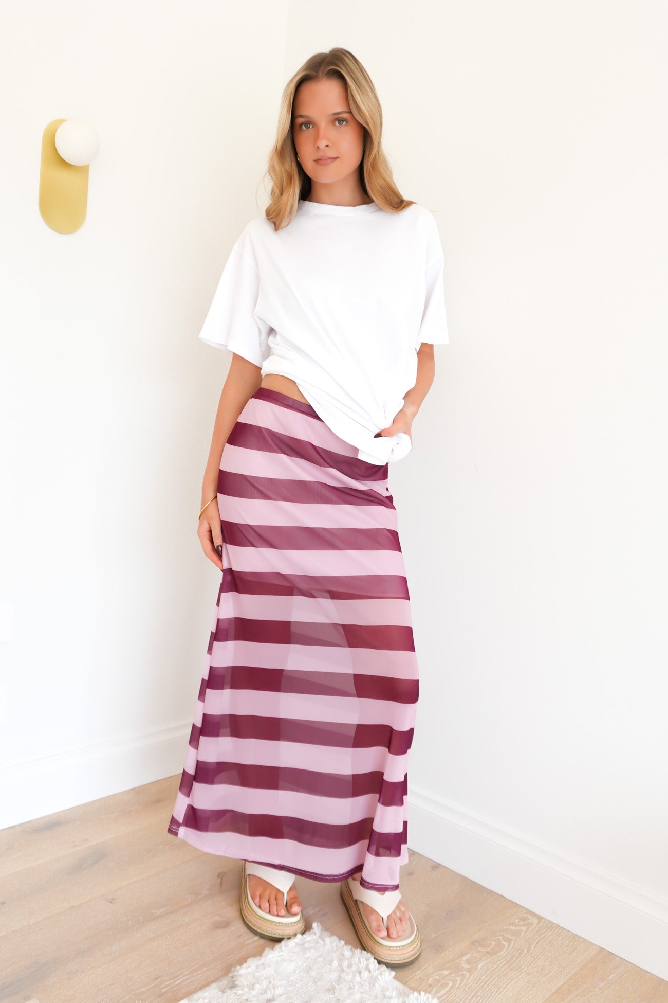 Elsie Maxi Skirt Pink Wine Stripe