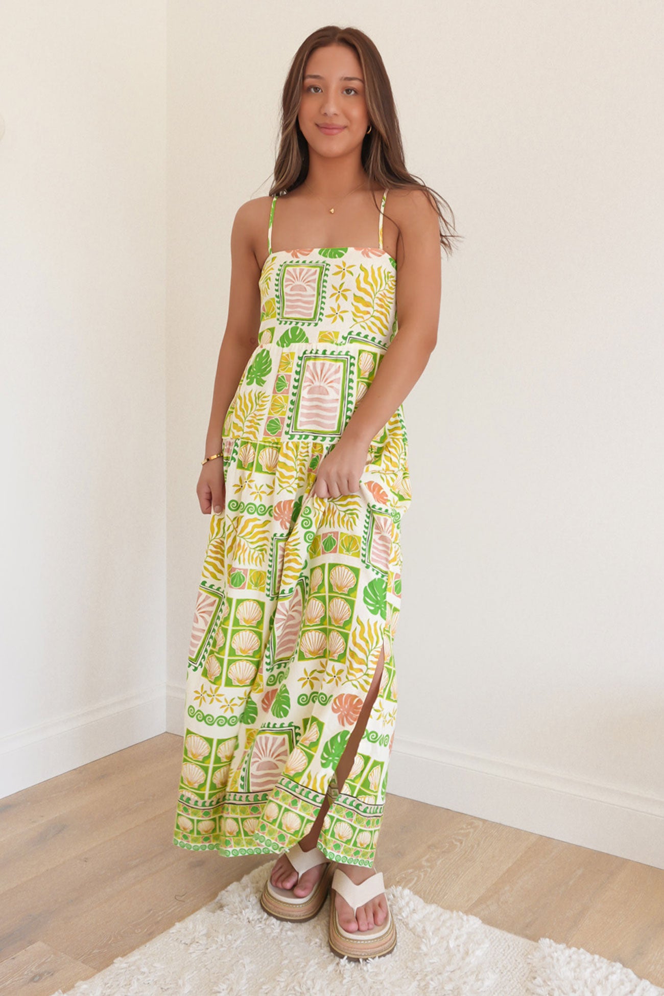 Emmett Maxi Dress Green Shell Patchwork