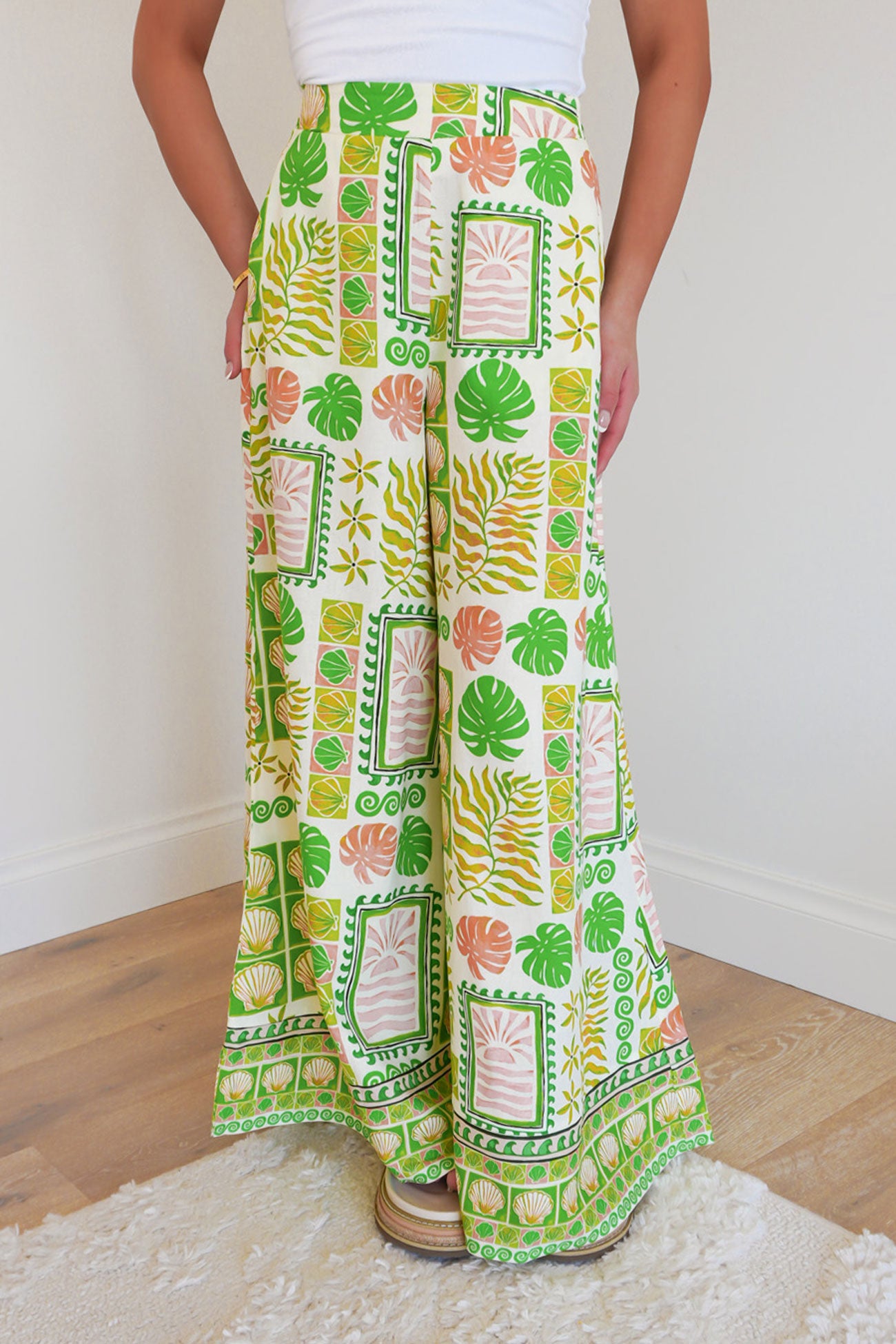 Emmett Wide Leg Pant Green Shell Patchwork