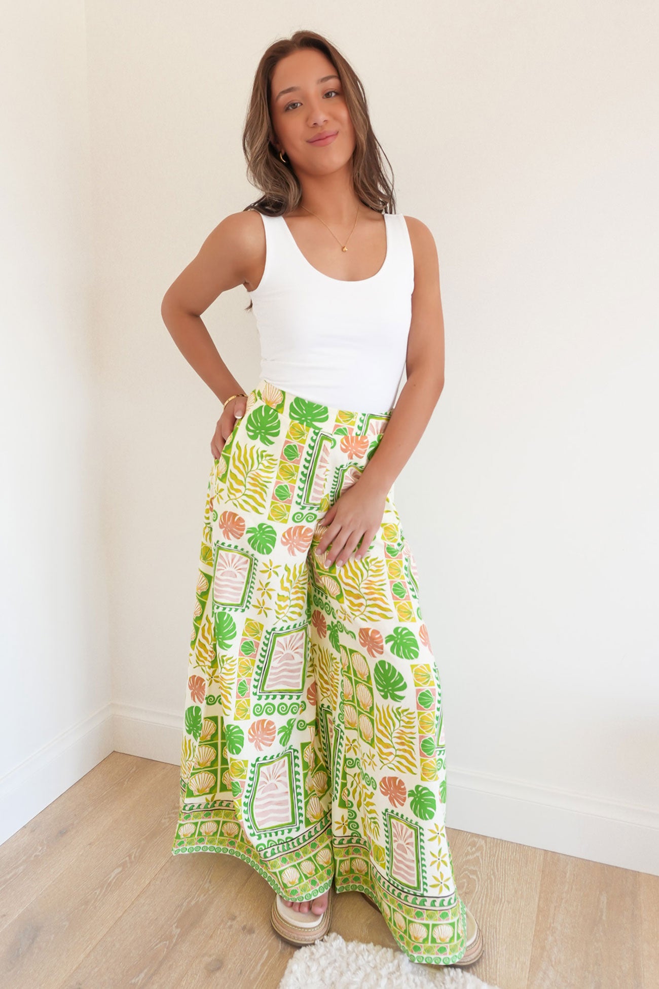 Emmett Wide Leg Pant Green Shell Patchwork
