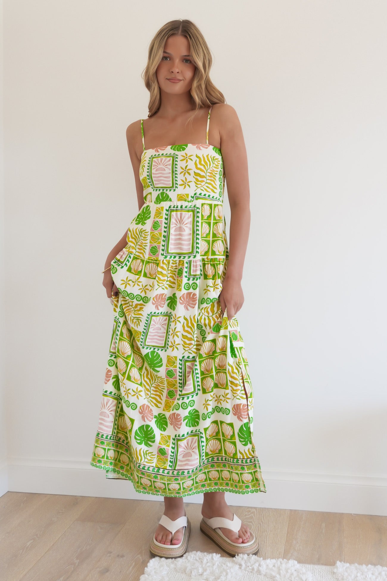 Emmett Maxi Dress Green Shell Patchwork