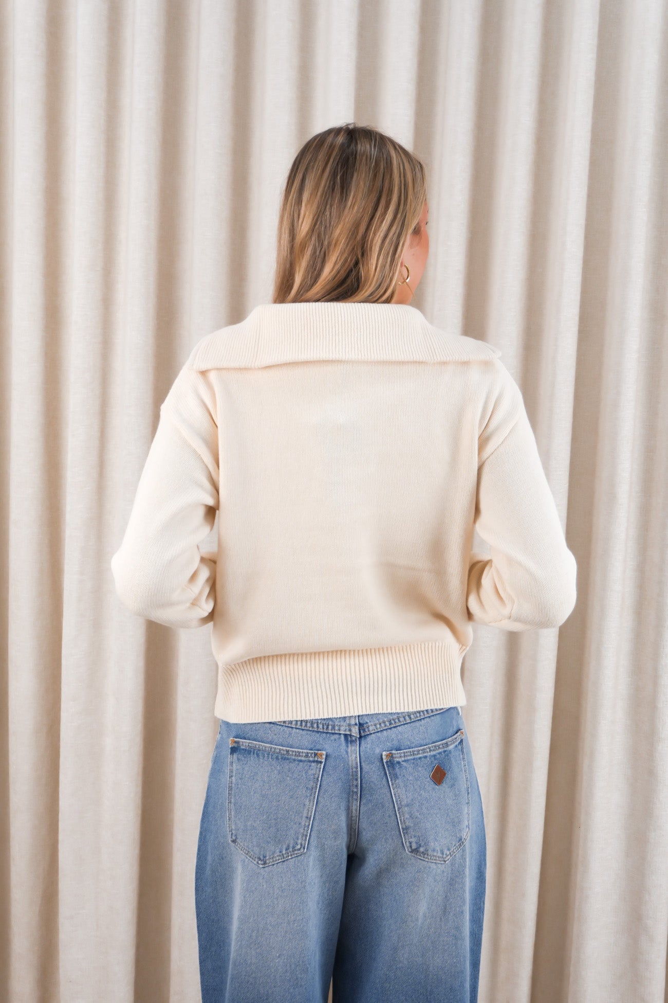 Esti Pointelle Zip Up Knit Cream