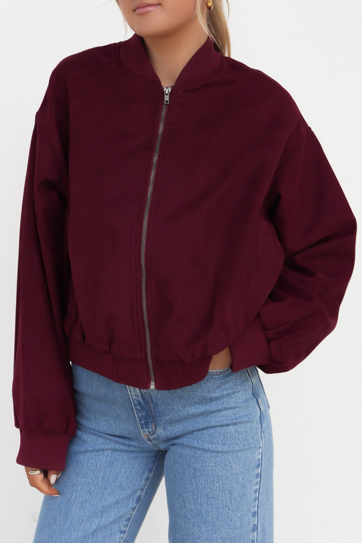 Evie Suede Bomber Burgundy