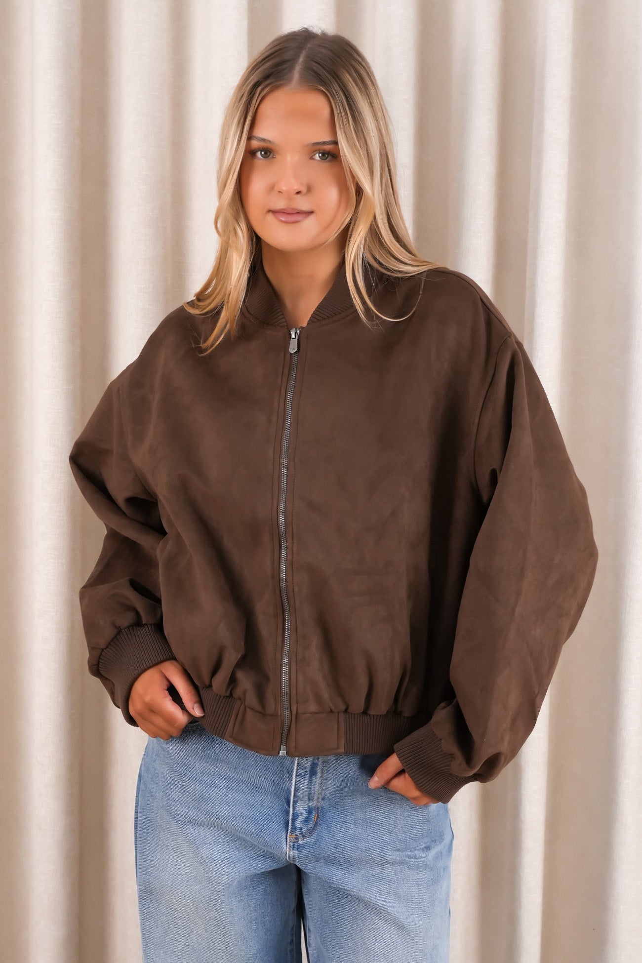 Evie Suede Bomber Chocolate