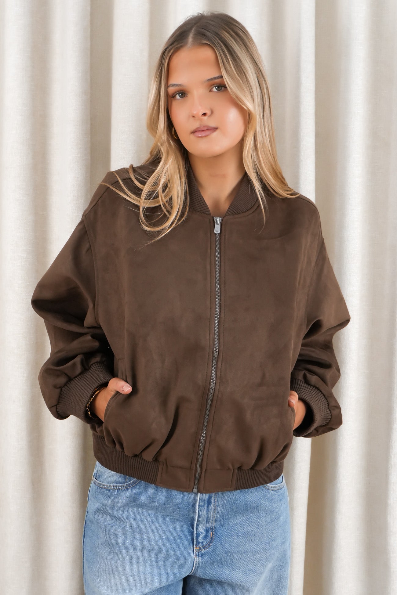 Evie Suede Bomber Chocolate