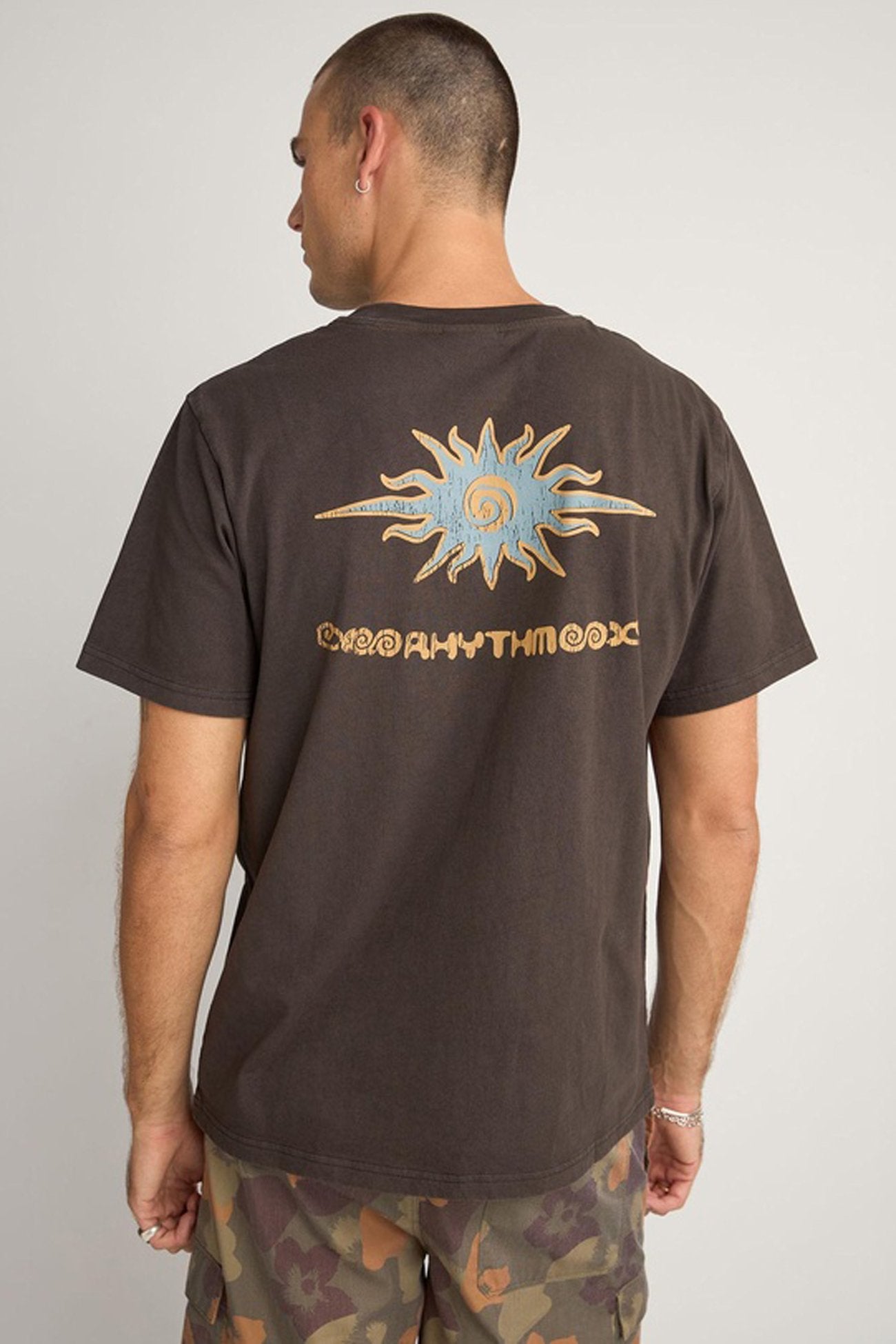 Flame Printed Vintage Short Sleeve T-Shirt Black