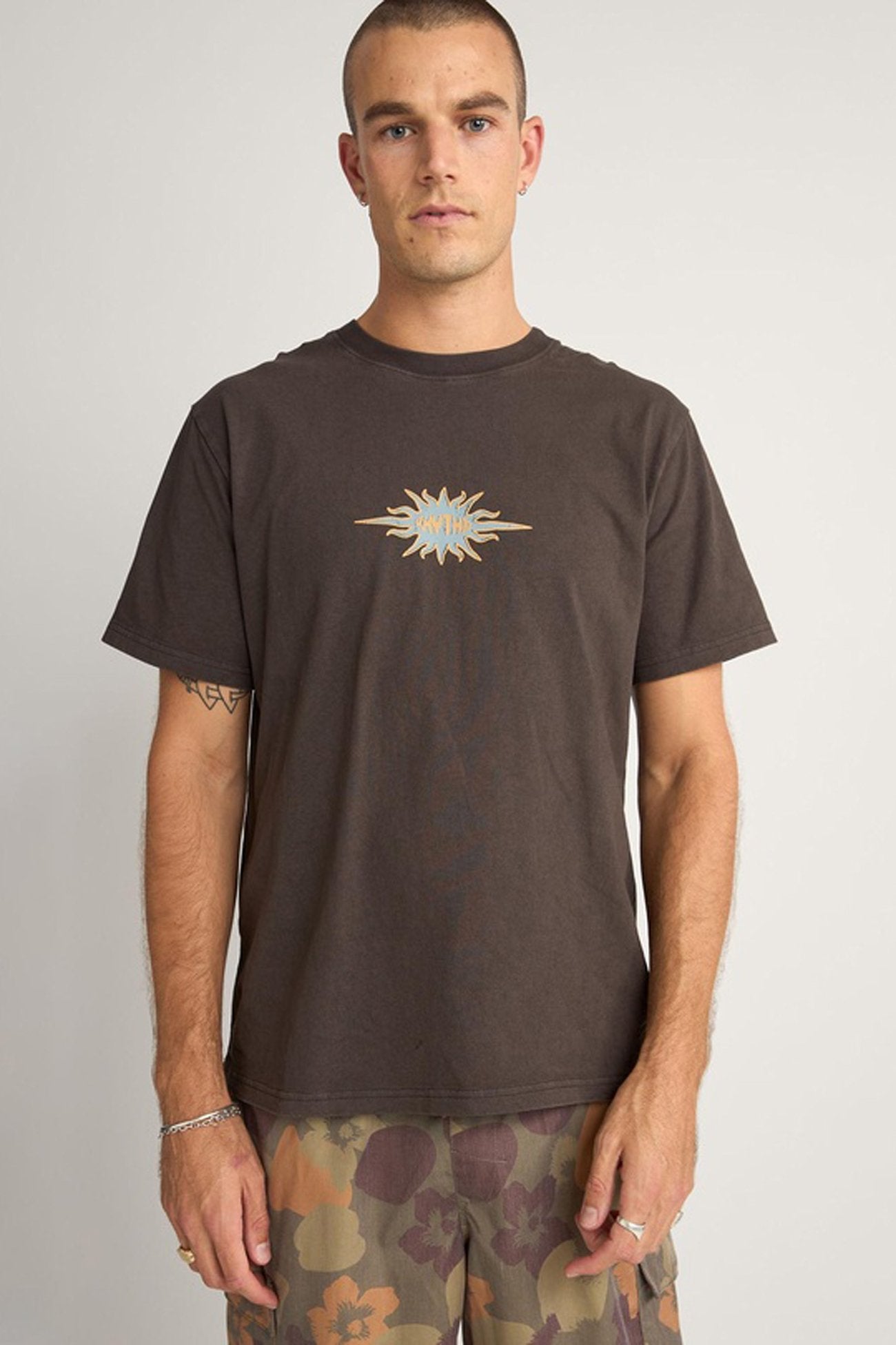 Flame Printed Vintage Short Sleeve T-Shirt Black