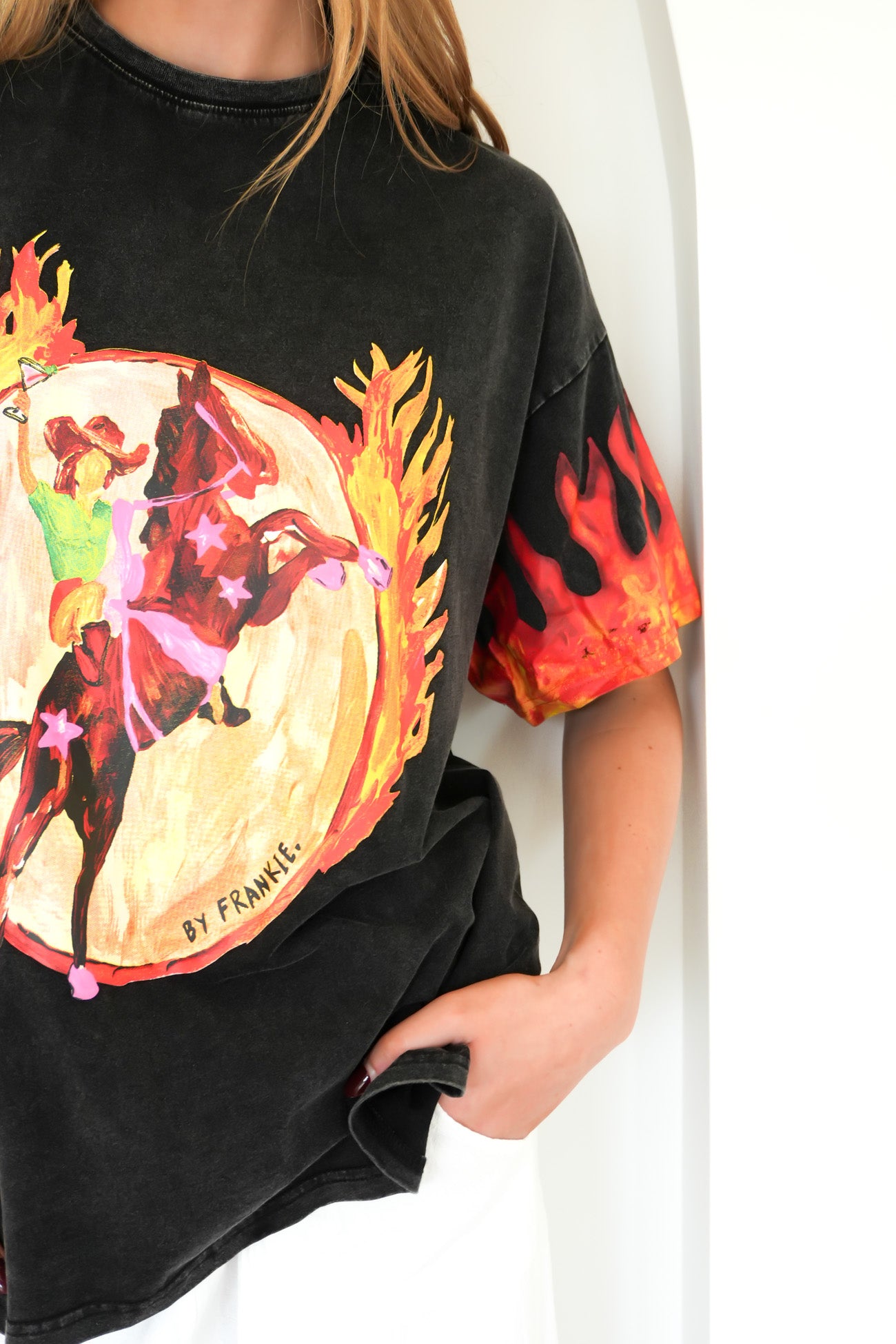 Flames Tee Black Acid Wash