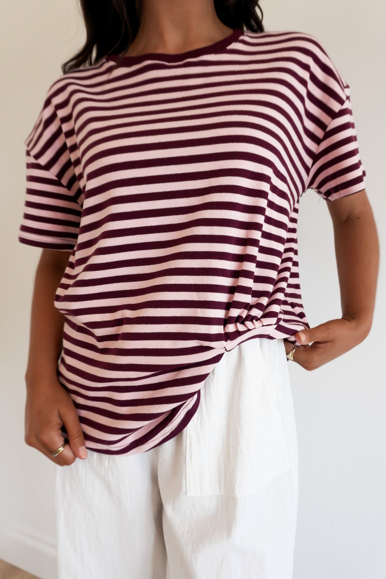 Franco Stripe Tee Blush Burgundy