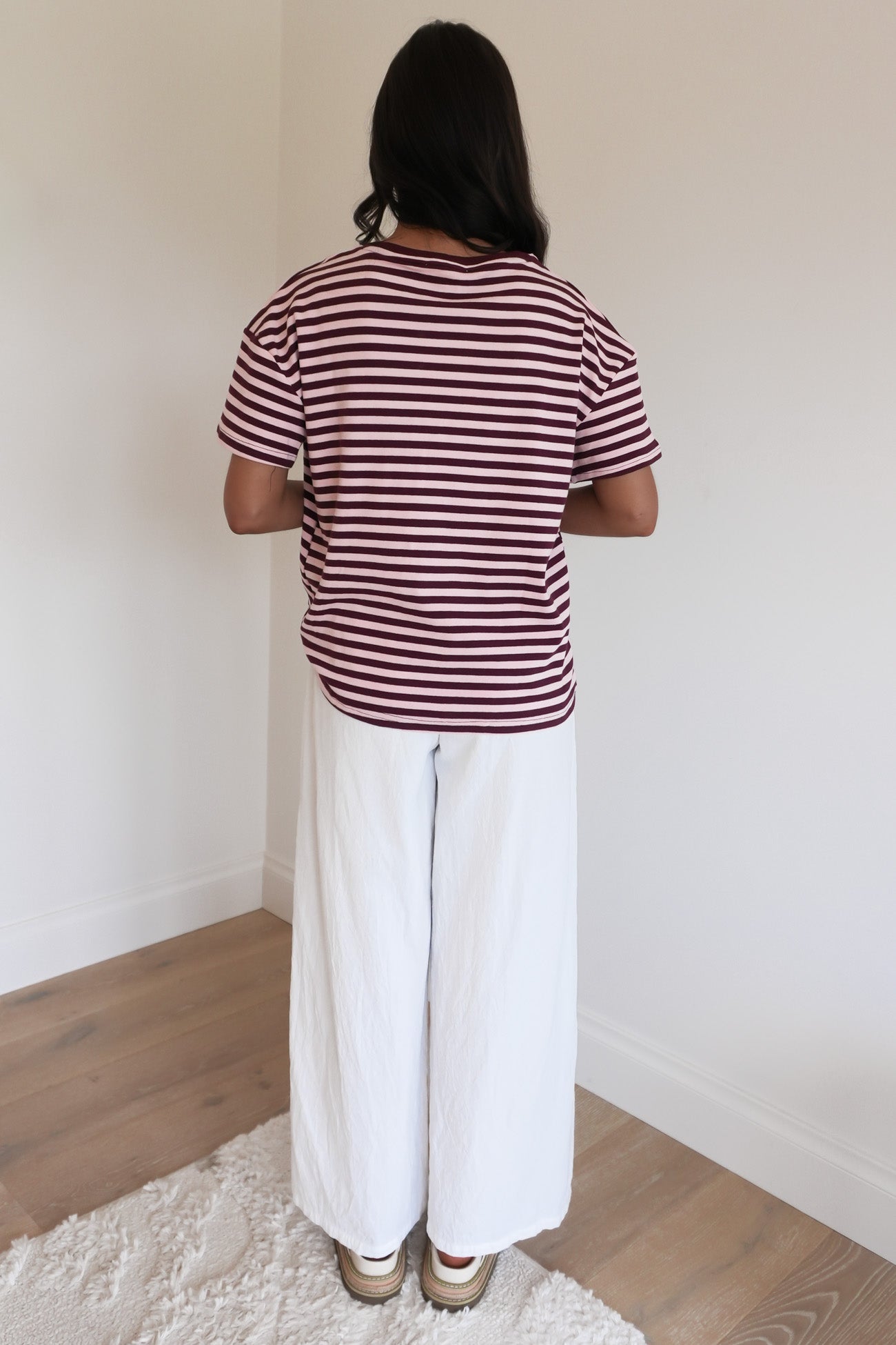 Franco Stripe Tee Blush Burgundy