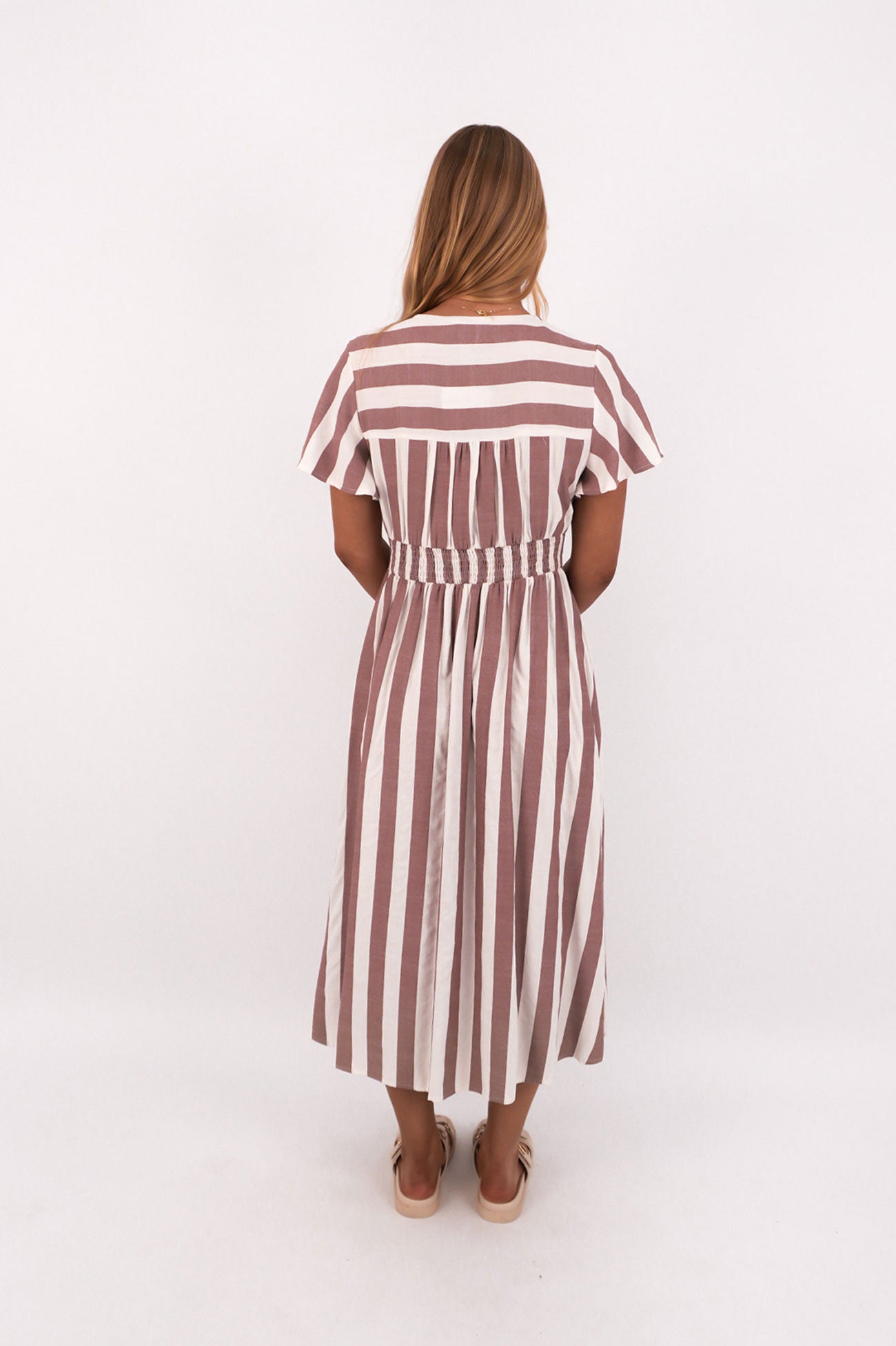 Gianna Midi Dress Mocha Stripe