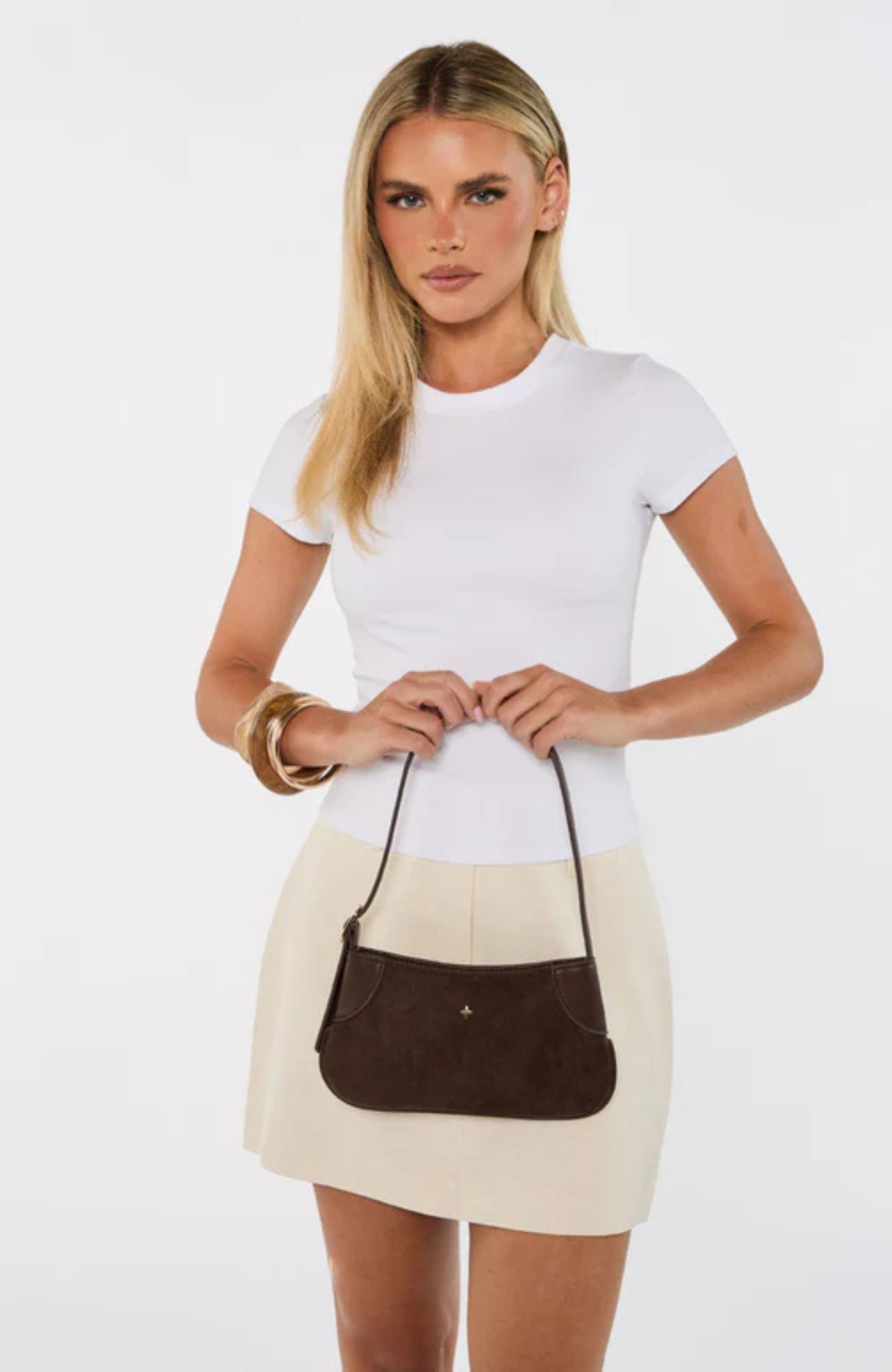 Glinda Bag Chocolate Faux Suede Gold