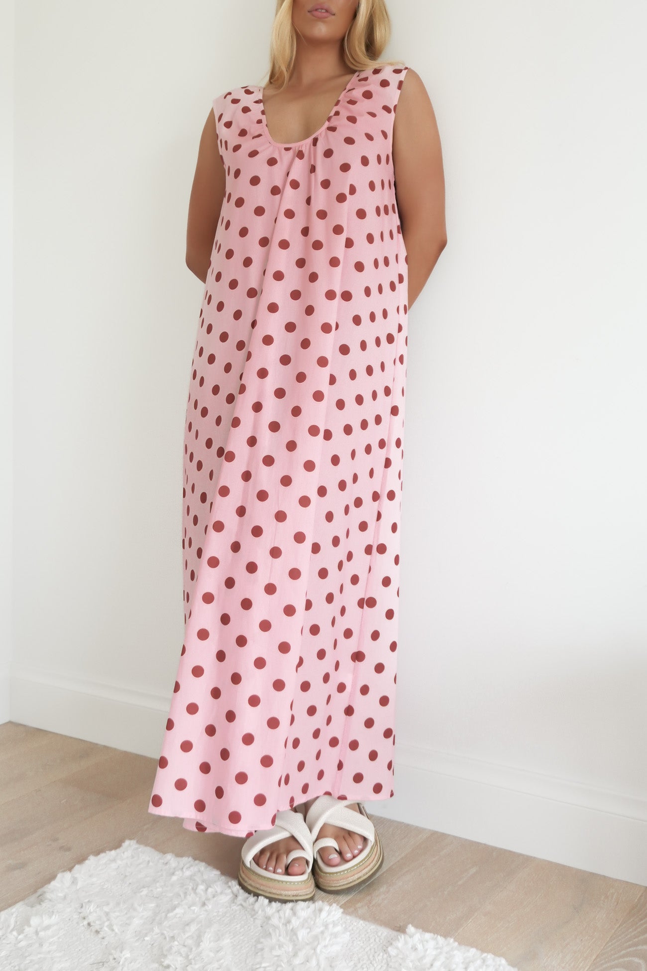 Gloria Maxi Dress Pink Polka Dot