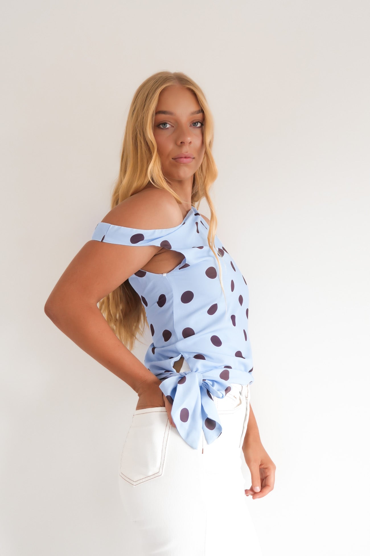 Grace Top Sky Blue Polka Dot