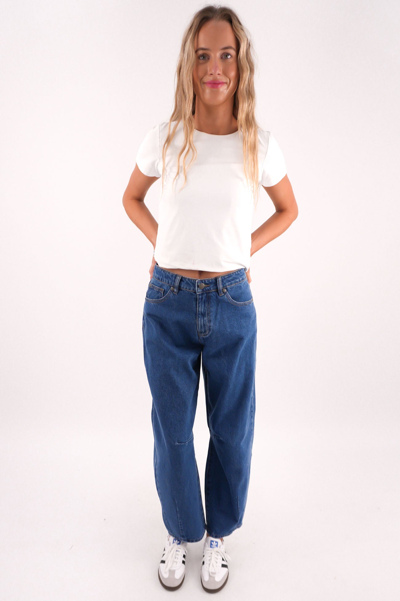Hallie Barrel Leg Jean Denim