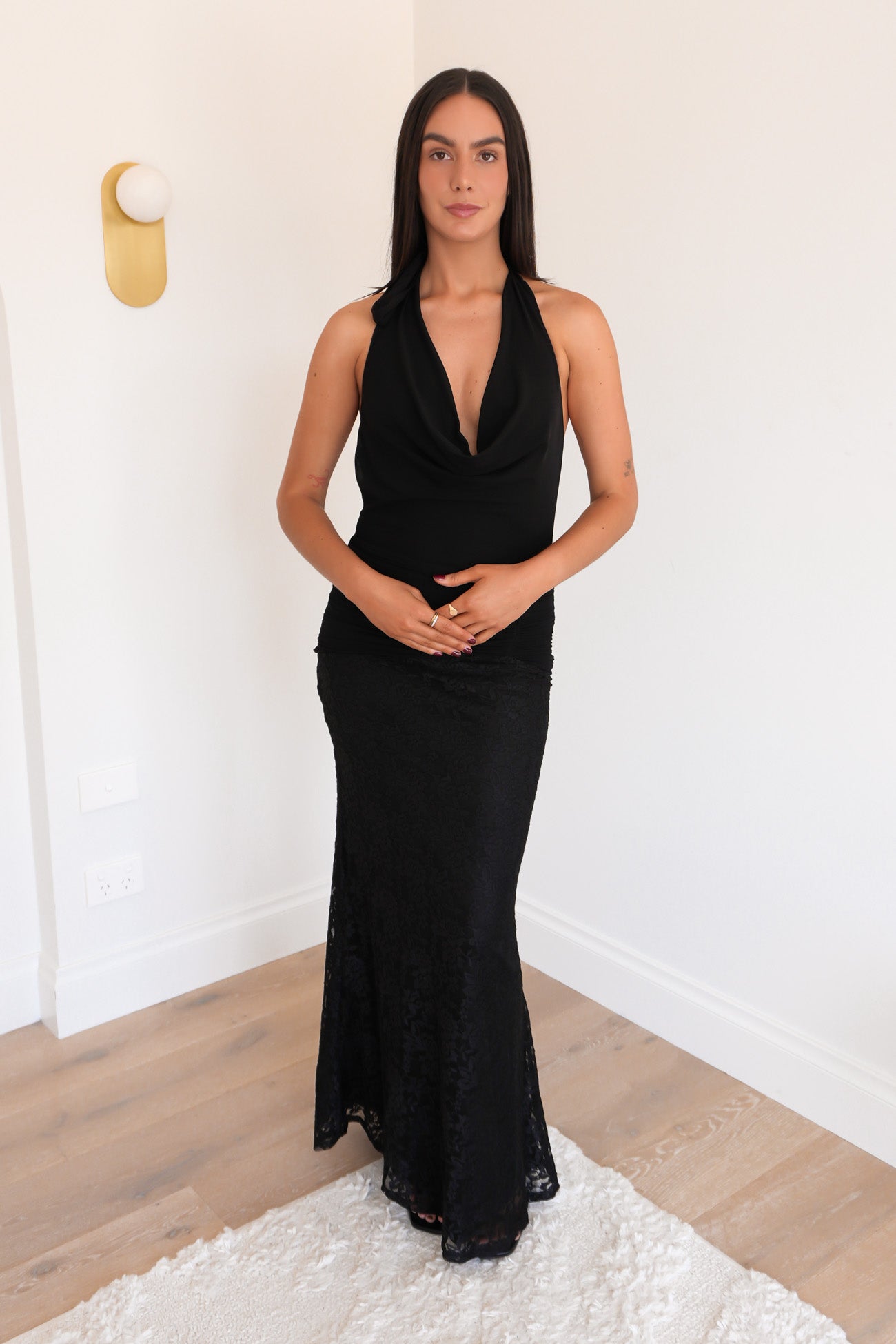 Hanna Lace Halter Maxi Dress Black