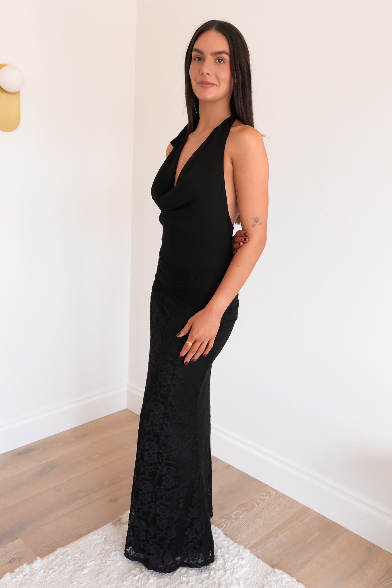 Hanna Lace Halter Maxi Dress Black