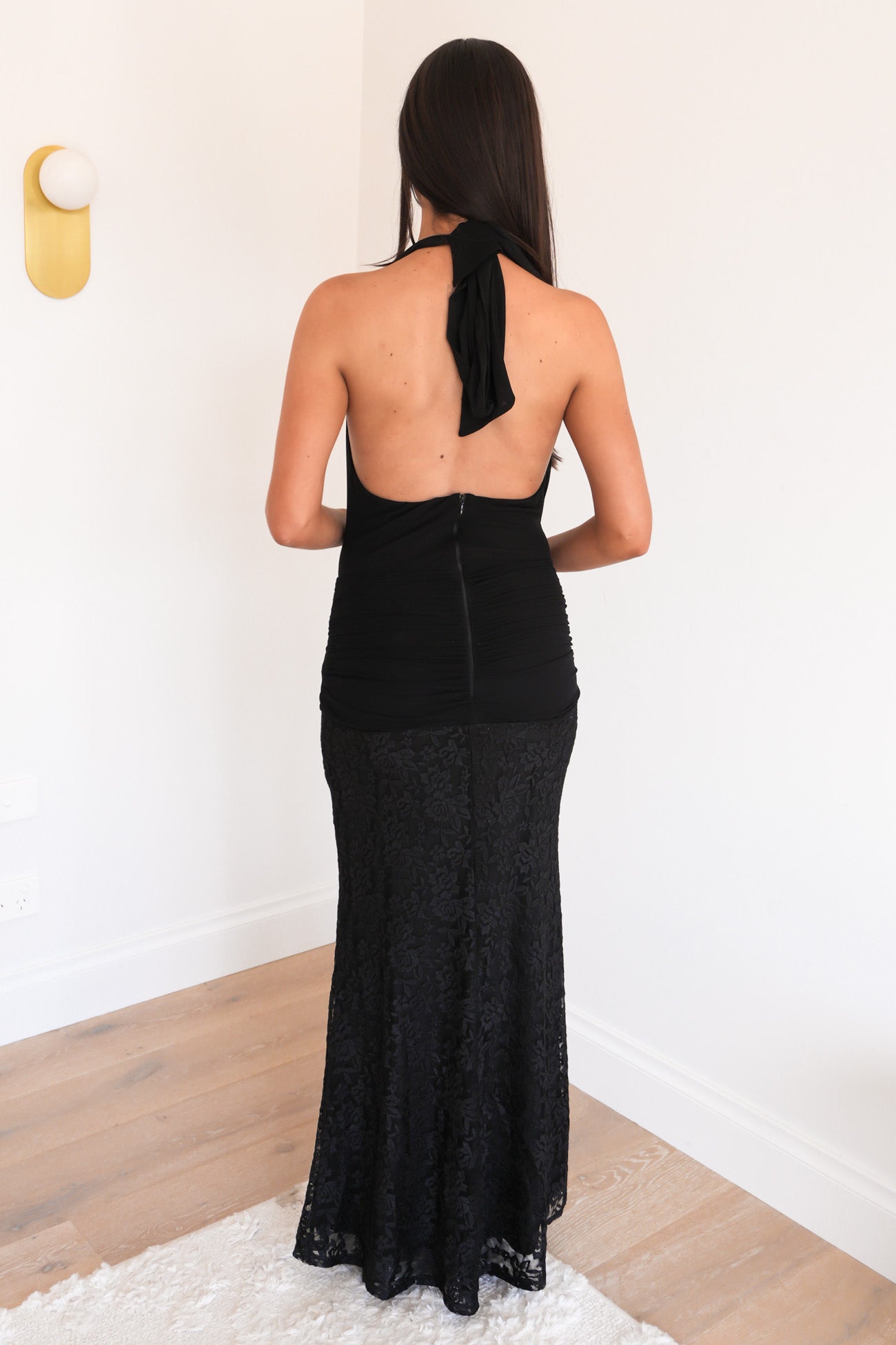 Hanna Lace Halter Maxi Dress Black