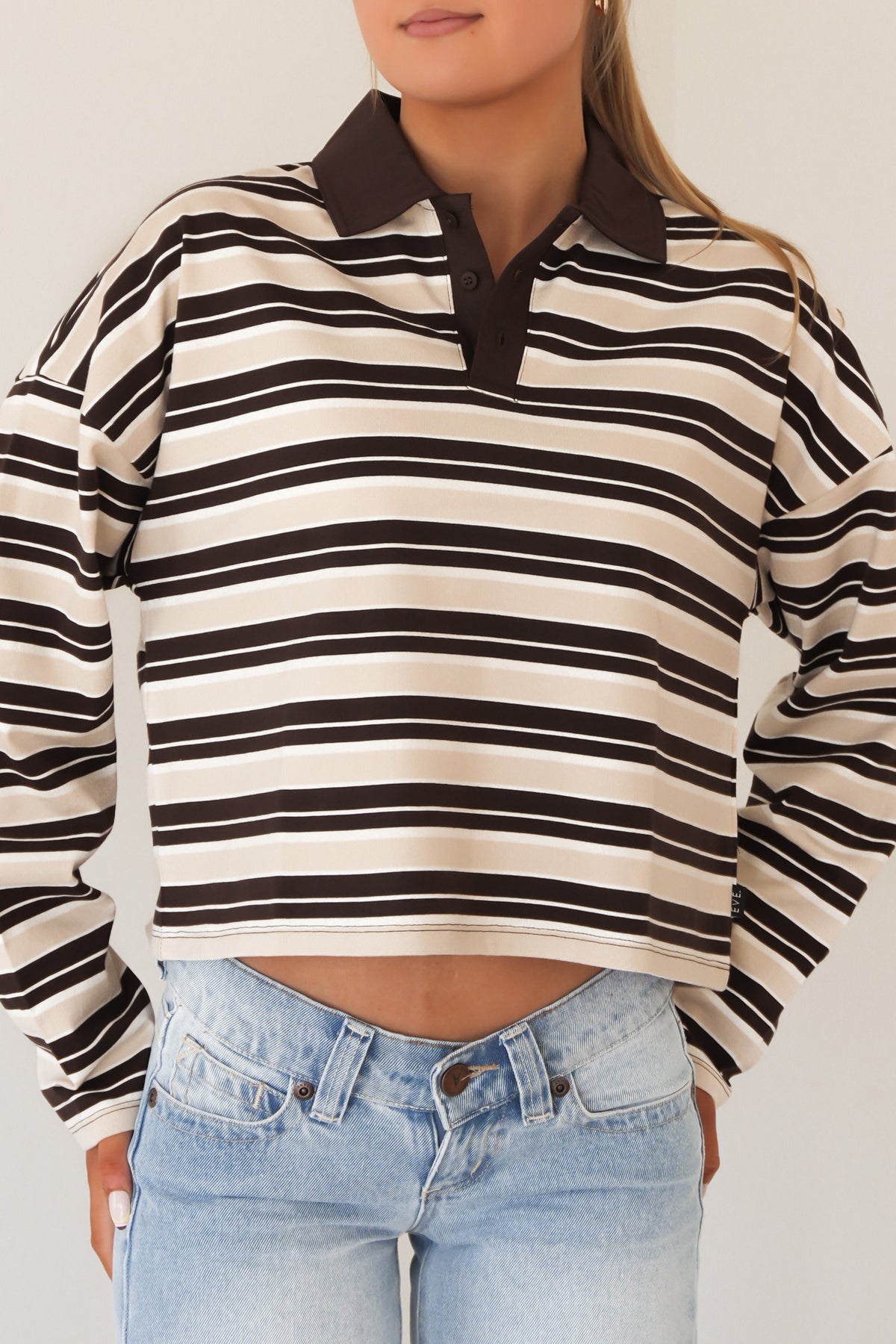 Harri Stripe Long Sleeve Rugby Top Brown