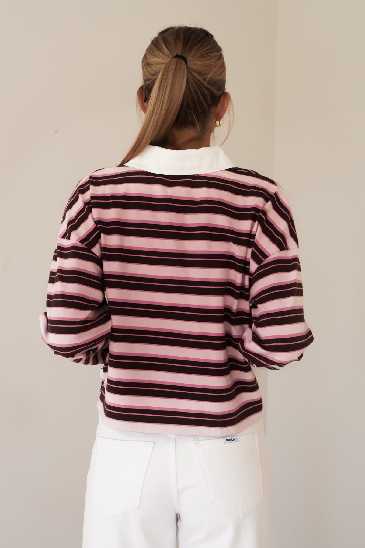 Harri Stripe Long Sleeve Rugby Top Pale Pink