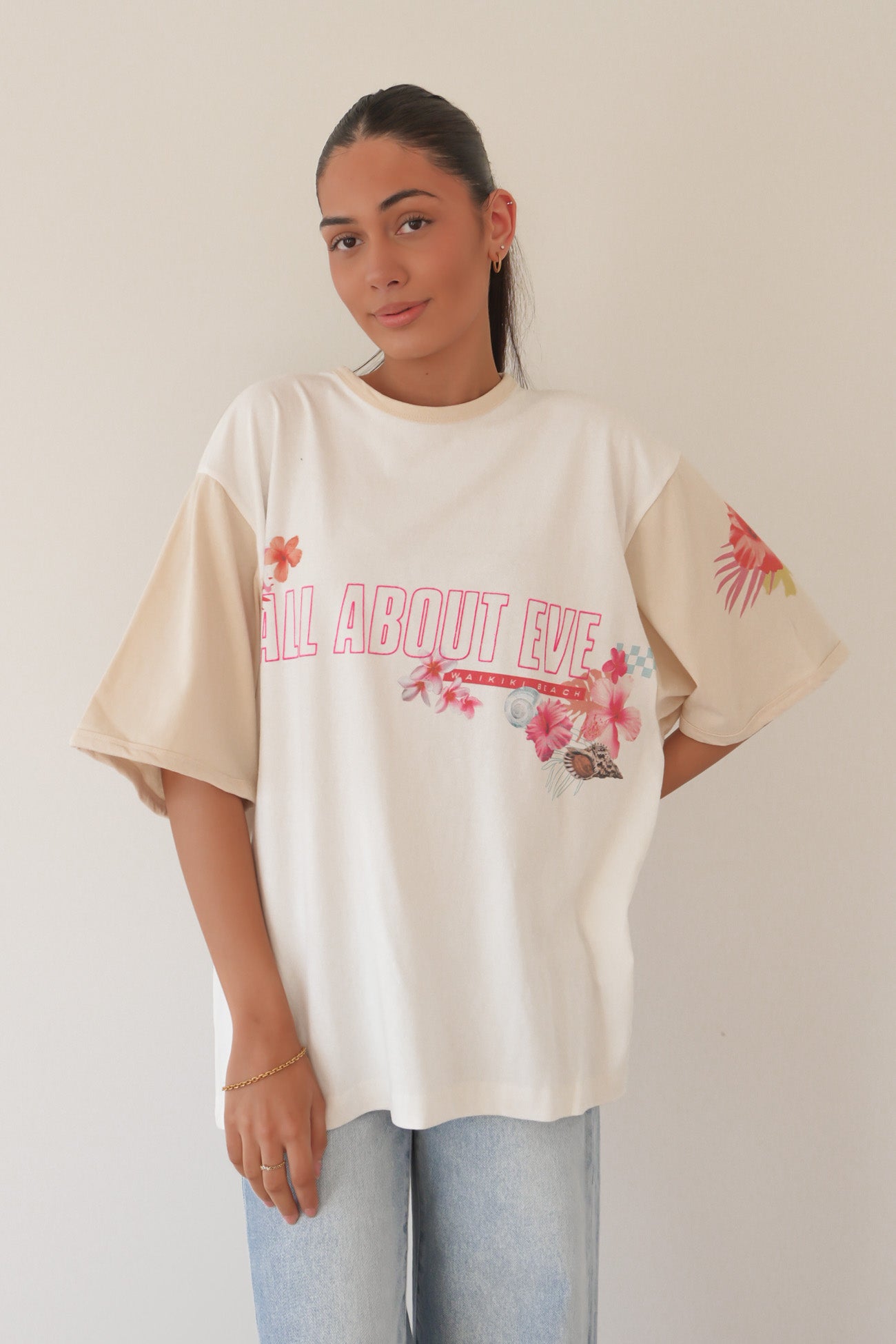 Hawaiian Hibiscus Oversized Tee Vintage White