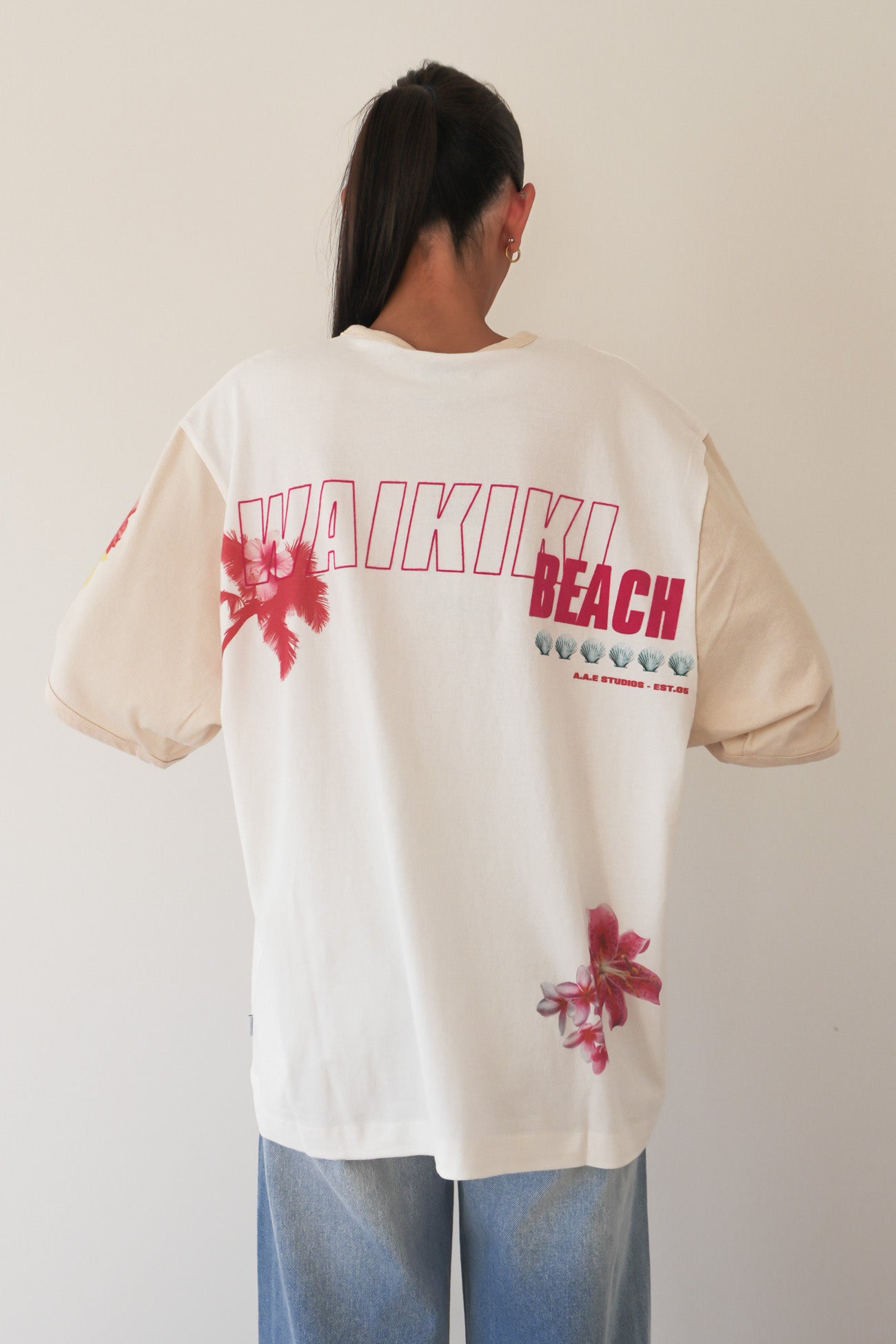 Hawaiian Hibiscus Oversized Tee Vintage White