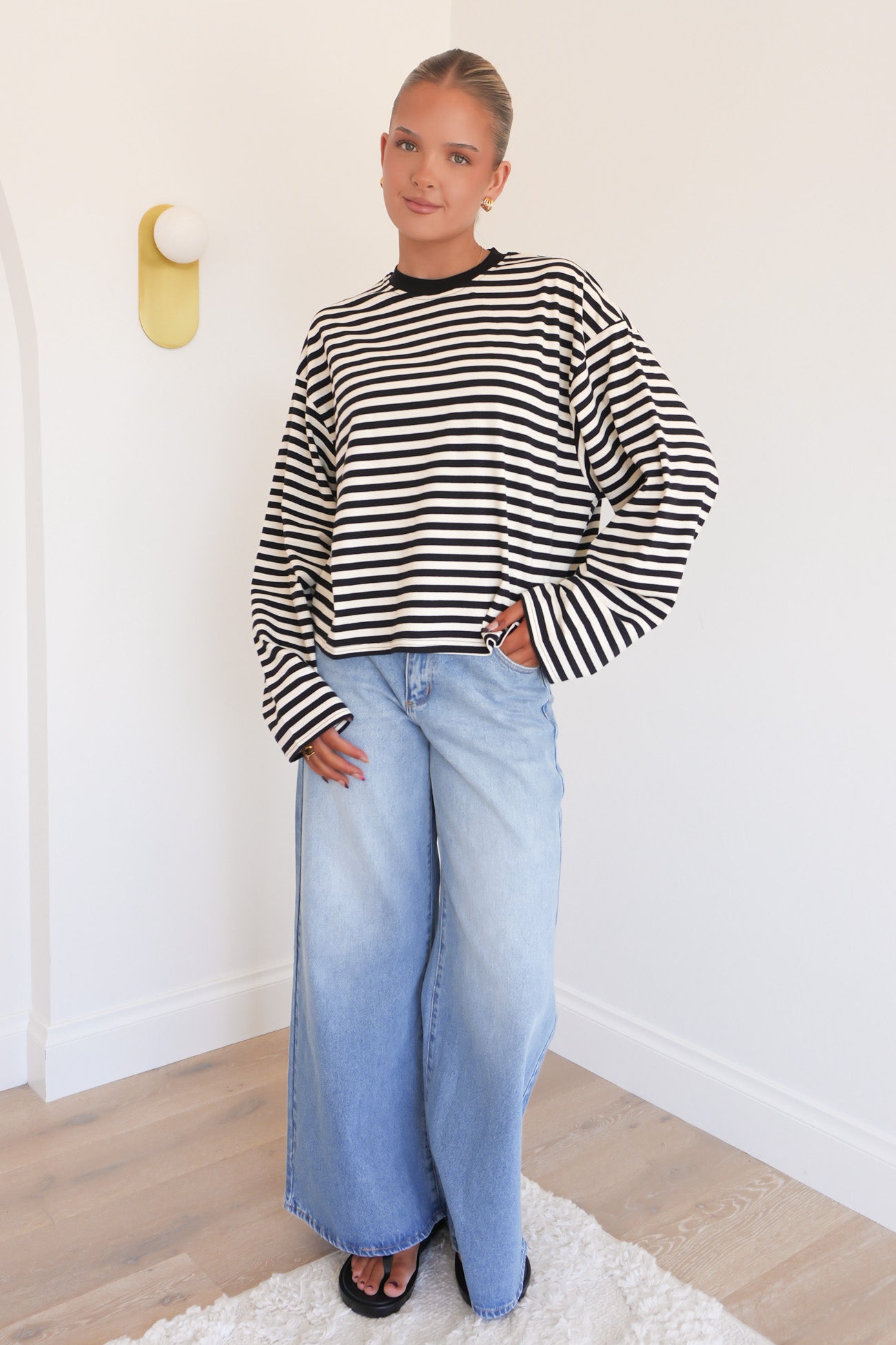 Haylee Long Sleeve Stripe Tee Black