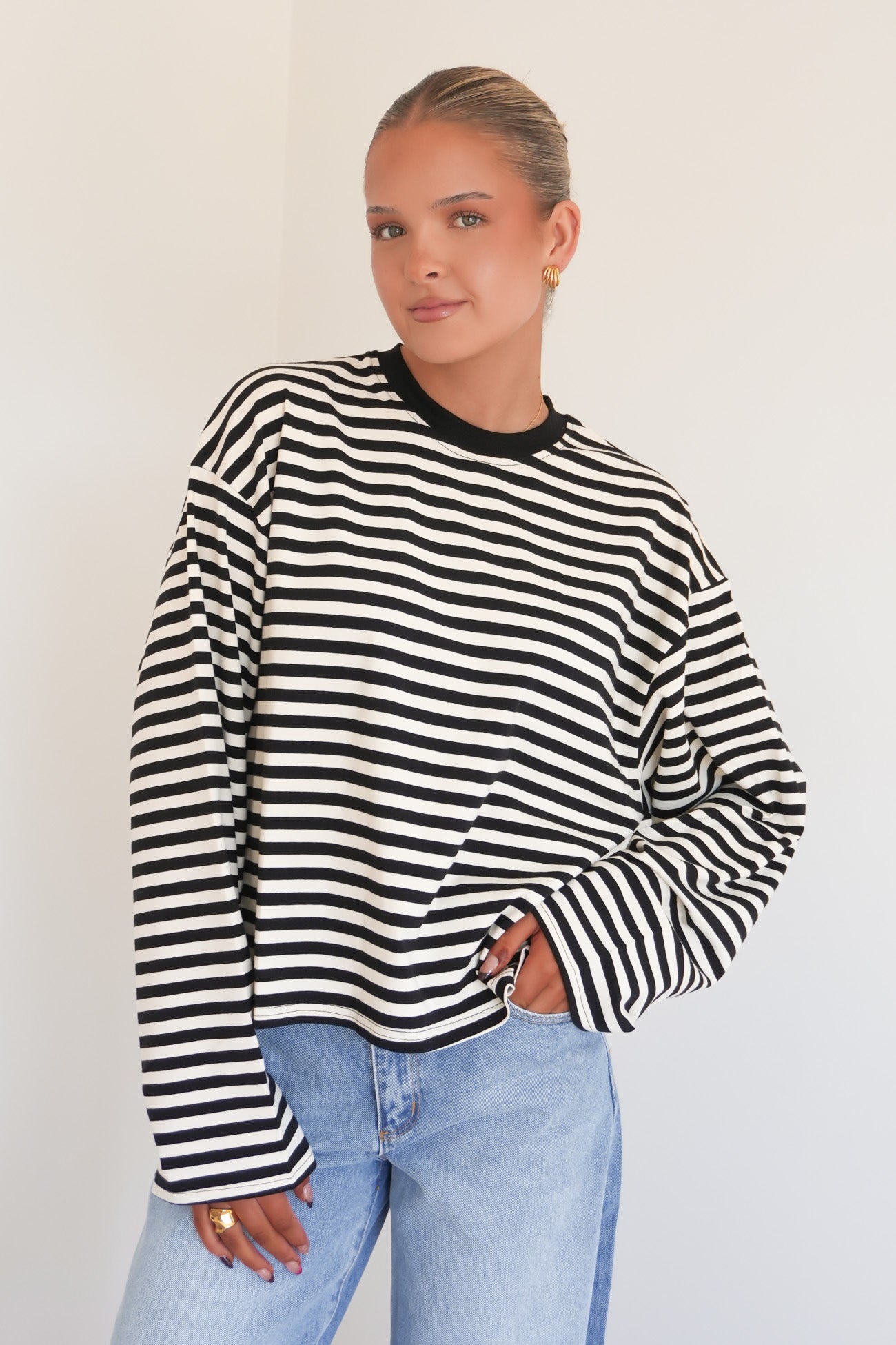 Haylee Long Sleeve Stripe Tee Black