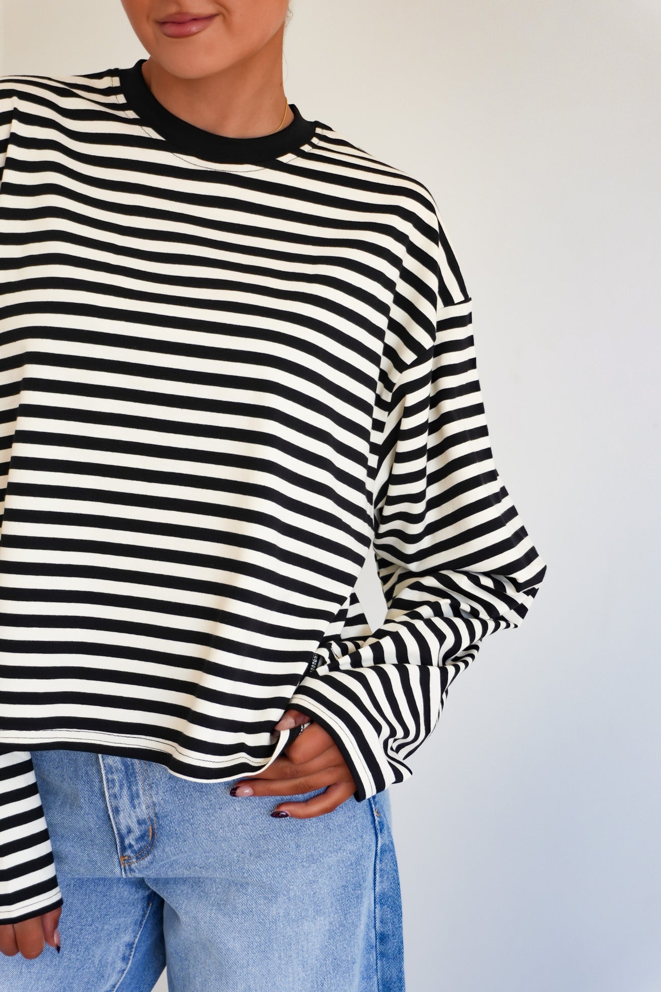 Haylee Long Sleeve Stripe Tee Black