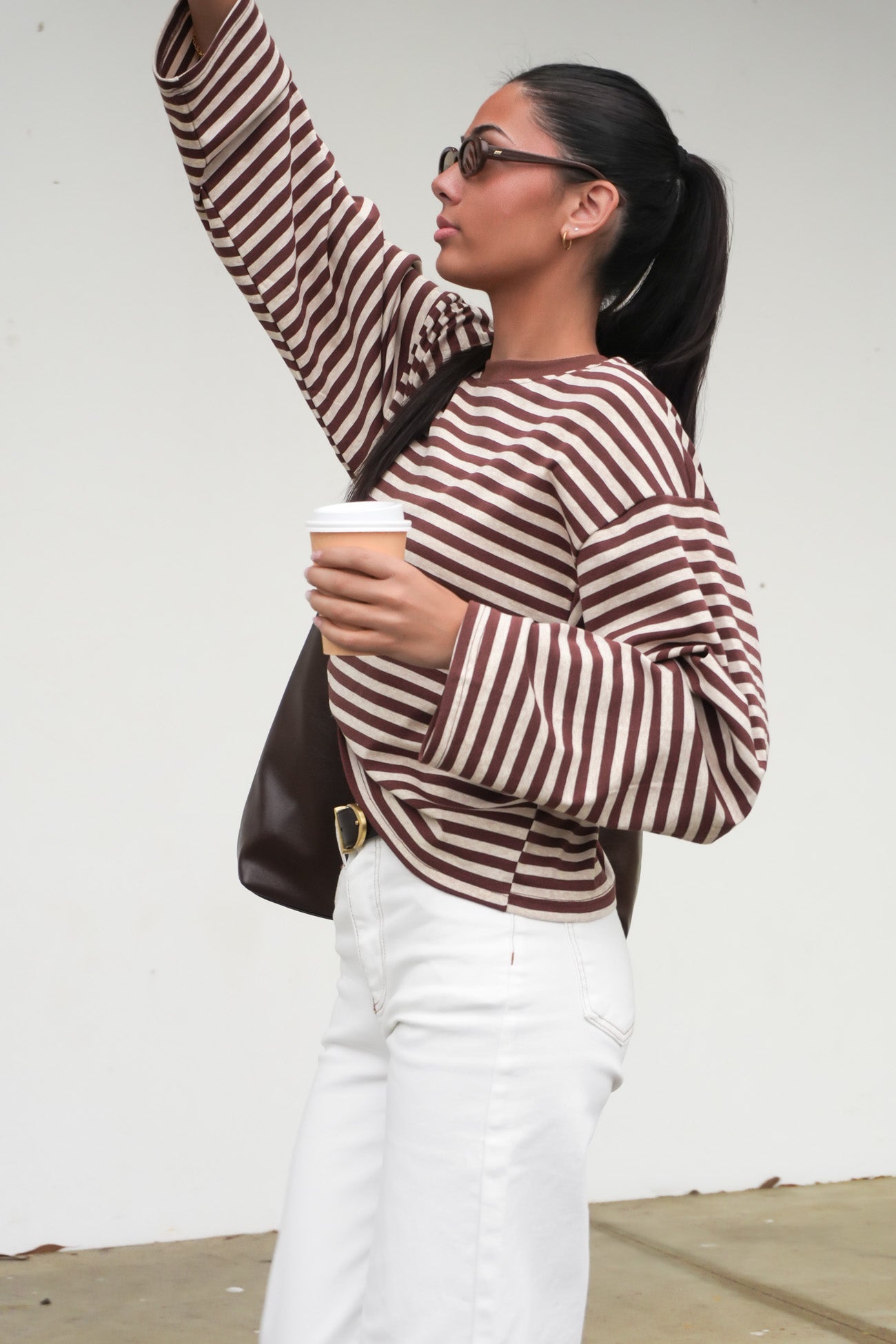 Haylee Long Sleeve Stripe Tee Brown
