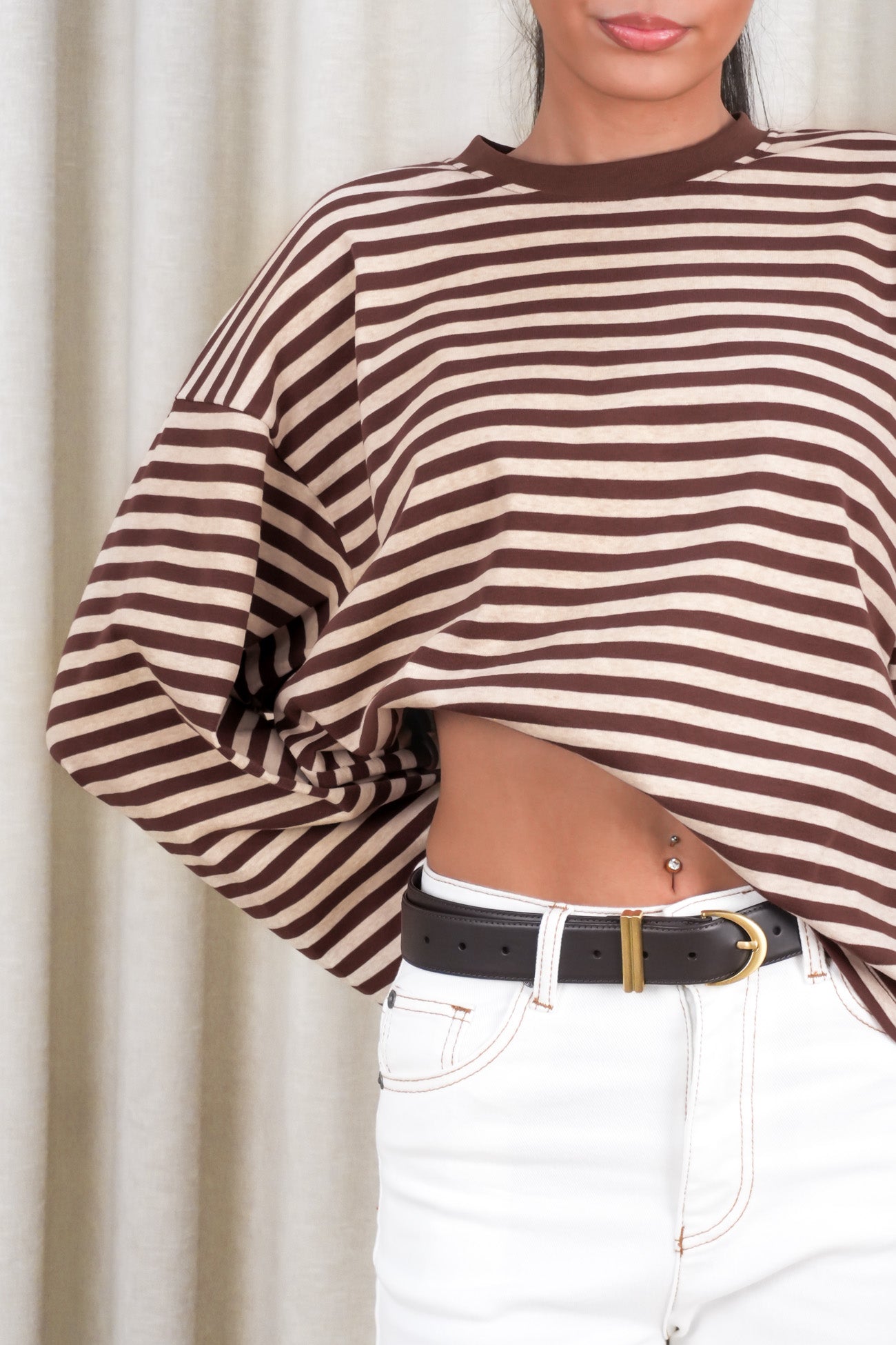 Haylee Long Sleeve Stripe Tee Brown