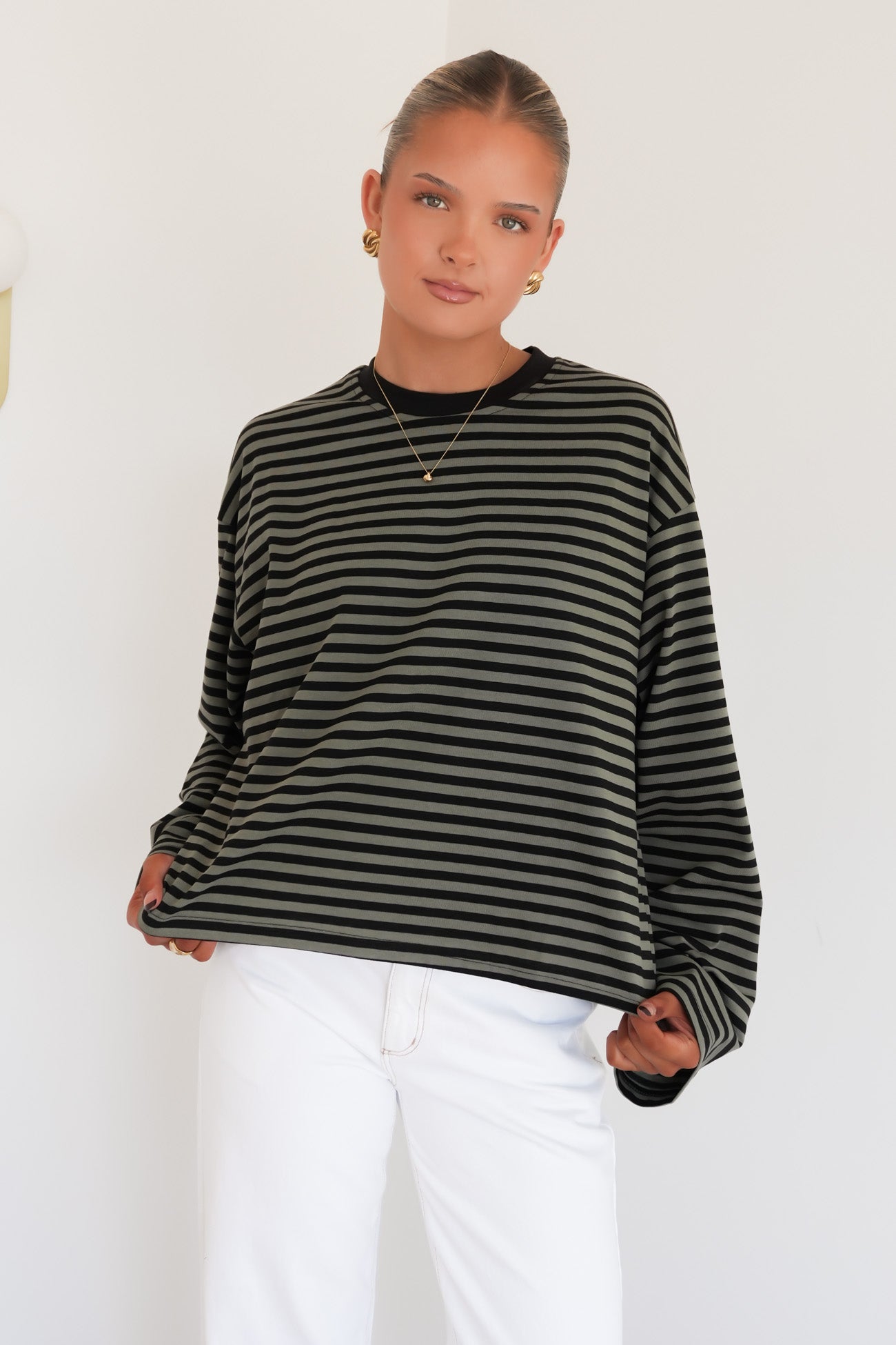 Haylee Long Sleeve Stripe Tee Olive