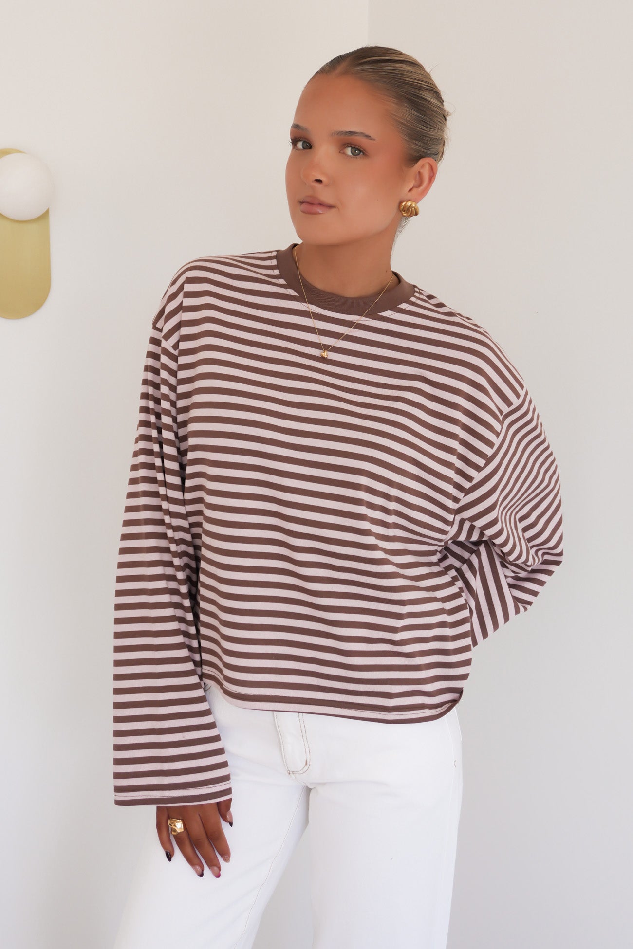 Haylee Long Sleeve Stripe Tee Pink