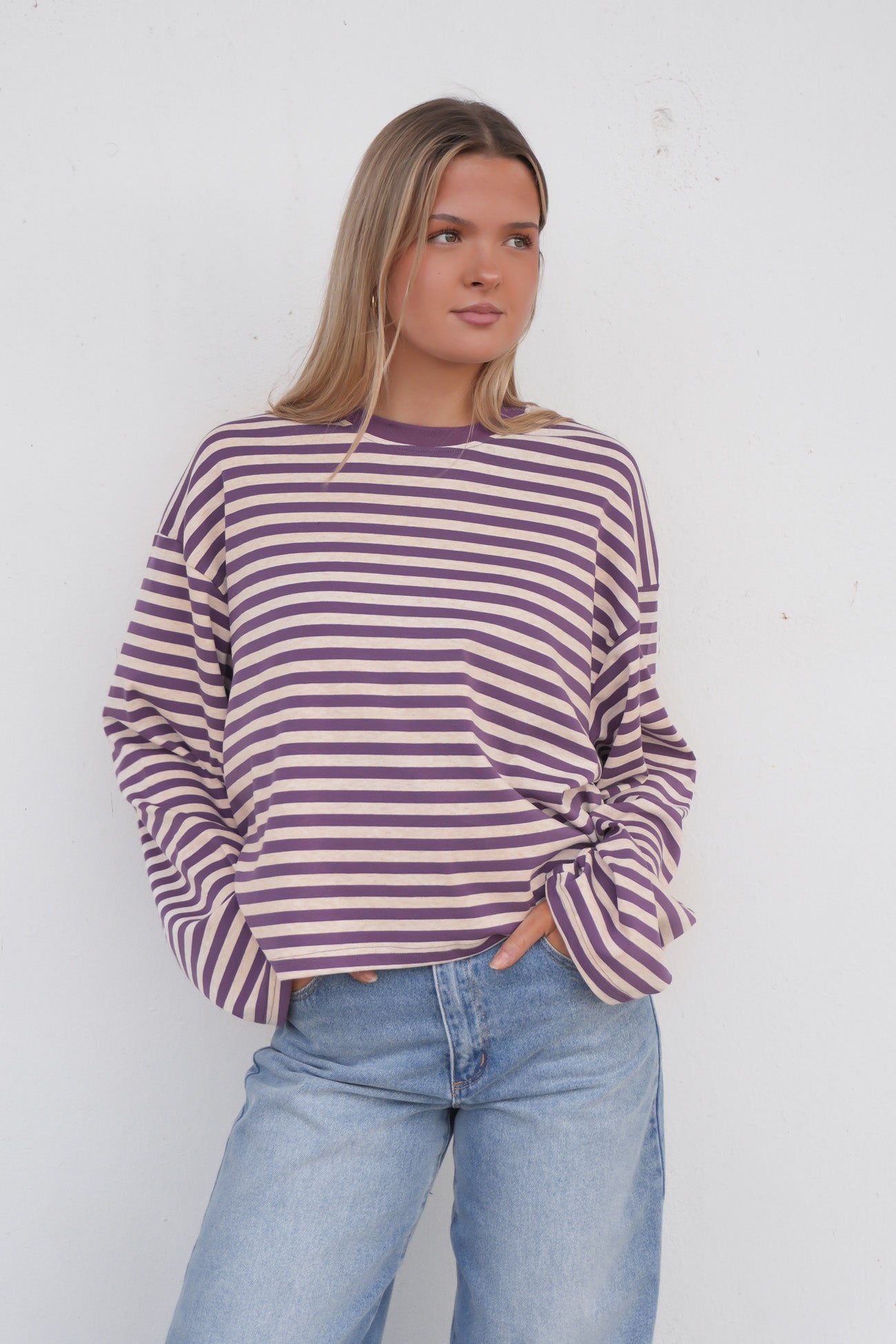 Haylee Long Sleeve Stripe Tee Purple