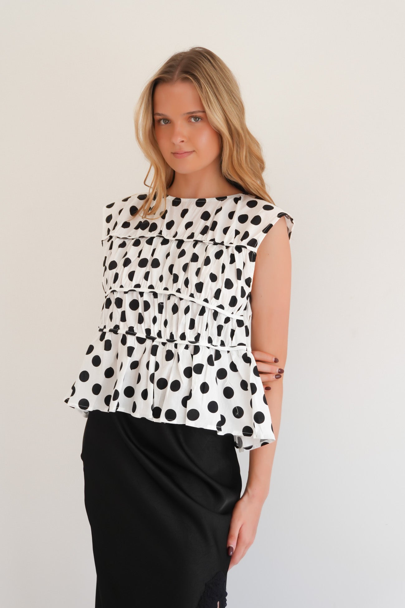 Hayley Top White Polka Dot