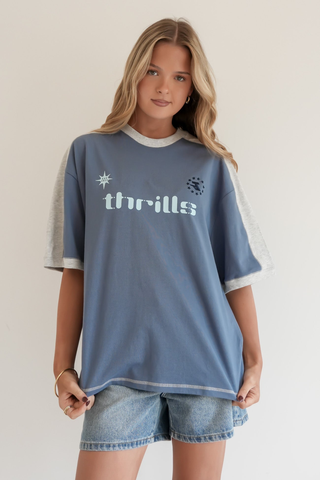 Hot Shot Panelled Oversized Tee Bluefin