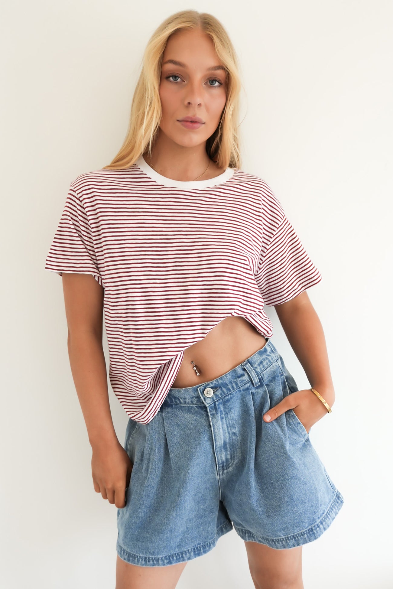 Hutch Stripe Tee Russet Brown White