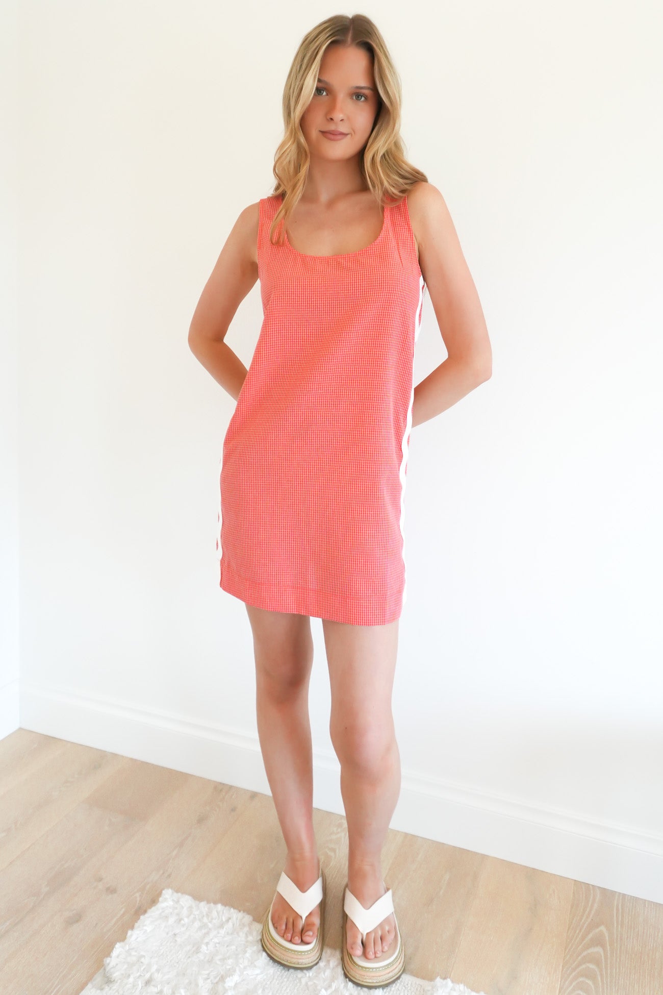 Isla Mini Dress Coral Gingham