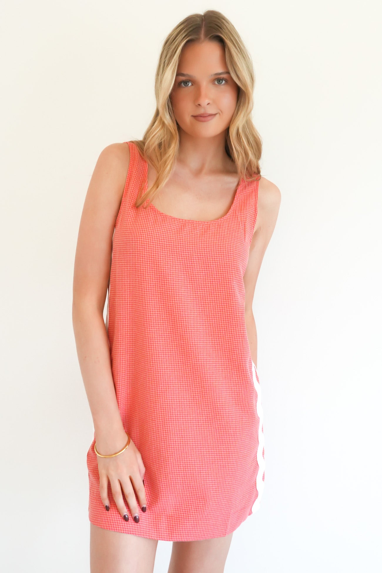 Isla Mini Dress Coral Gingham