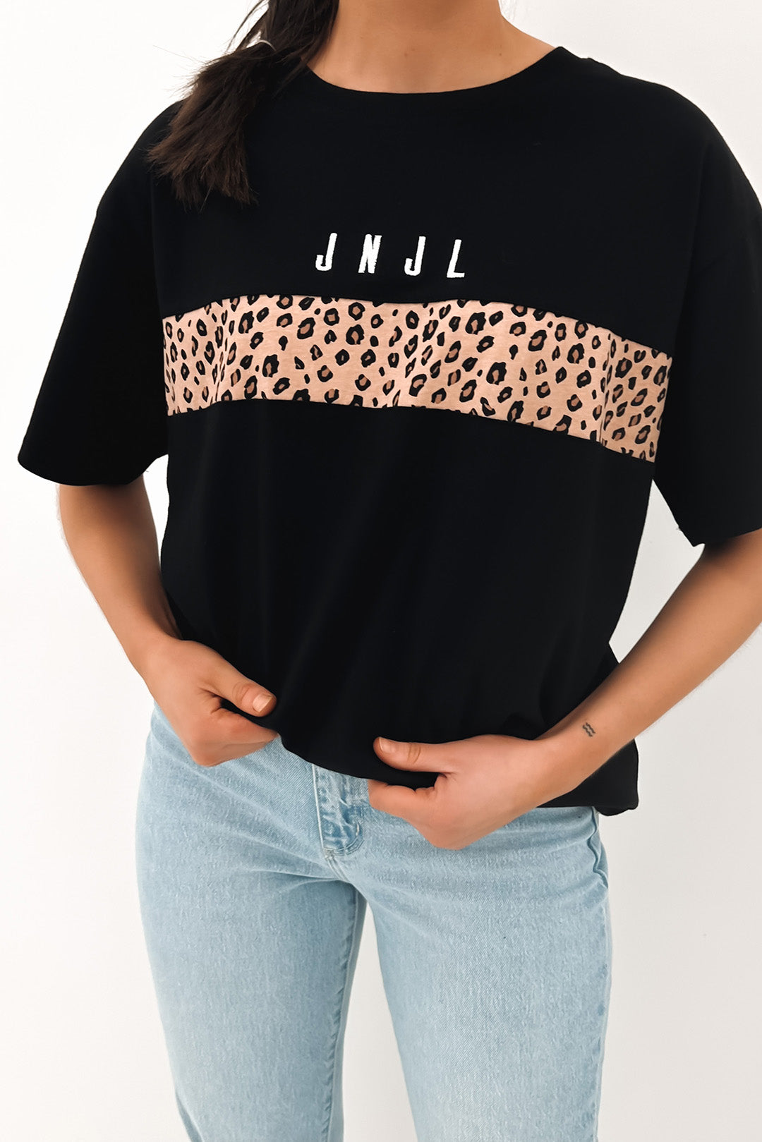 JNJL Leopard Panel Tee Black