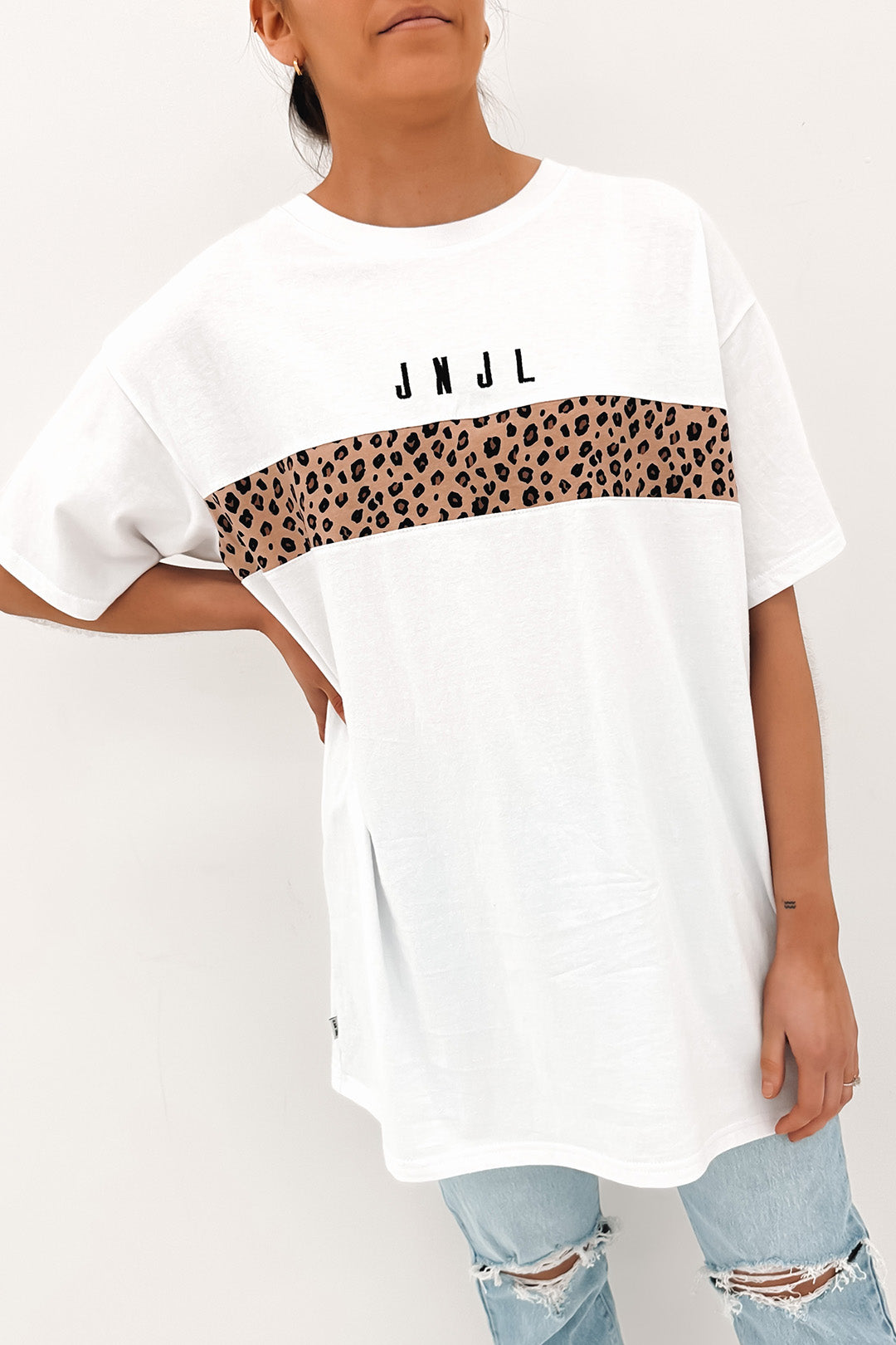 JNJL Leopard Panel Tee White