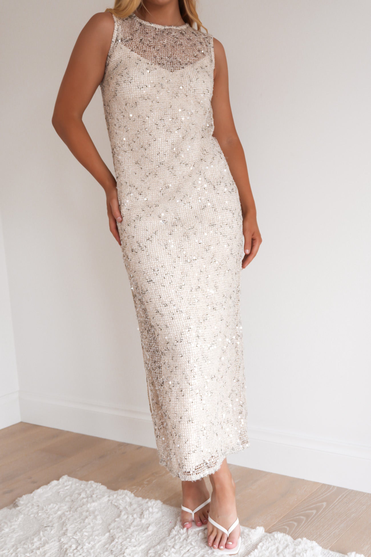 Jacinda Sequin Maxi Dress Beige