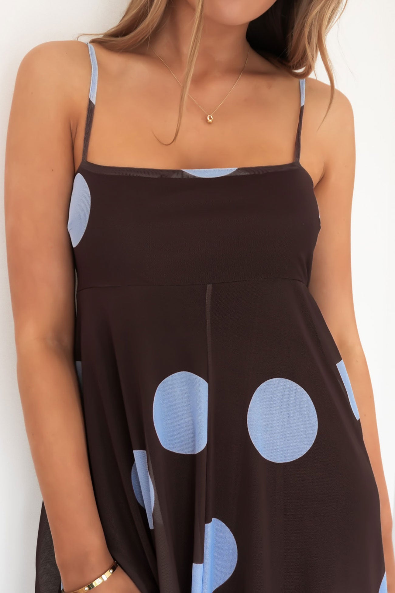 Jeane Maxi Dress Chocolate Blue Polka Dot